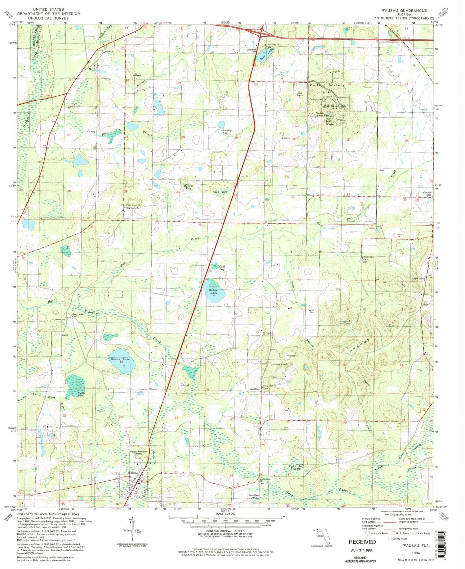 Classic USGS Wausau Florida 7.5'x7.5' Topo Map Image