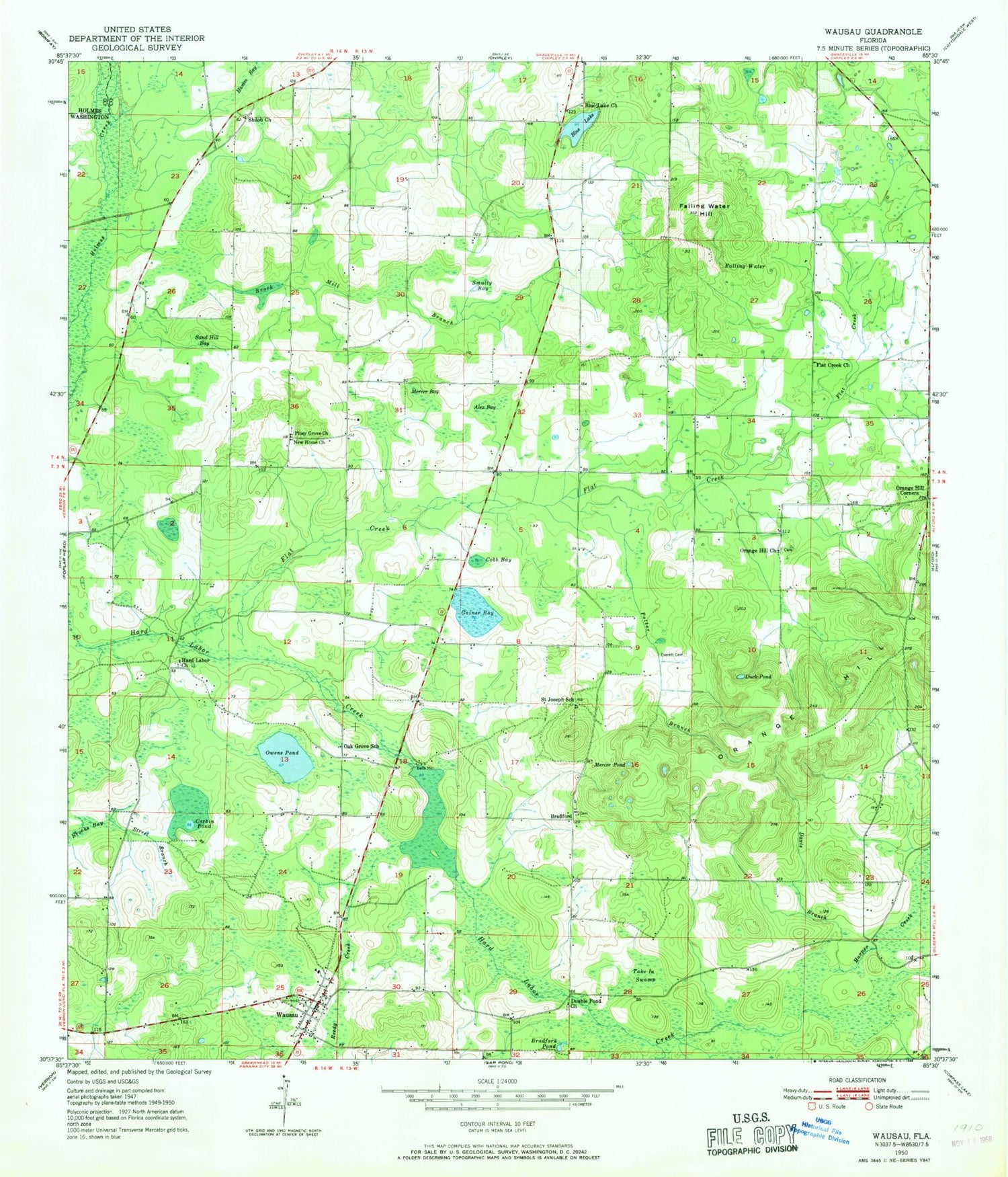 Classic USGS Wausau Florida 7.5'x7.5' Topo Map Image