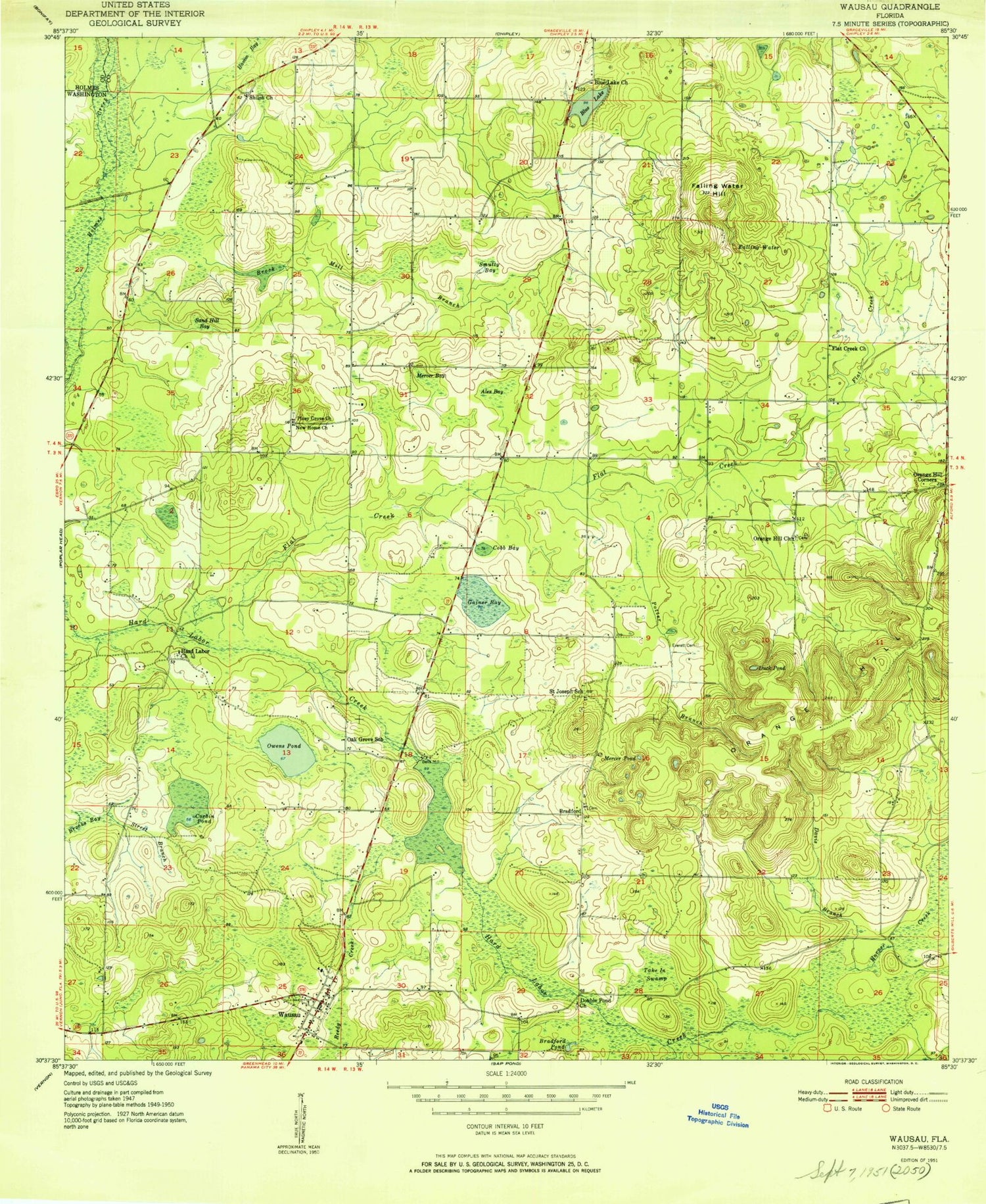 Classic USGS Wausau Florida 7.5'x7.5' Topo Map Image