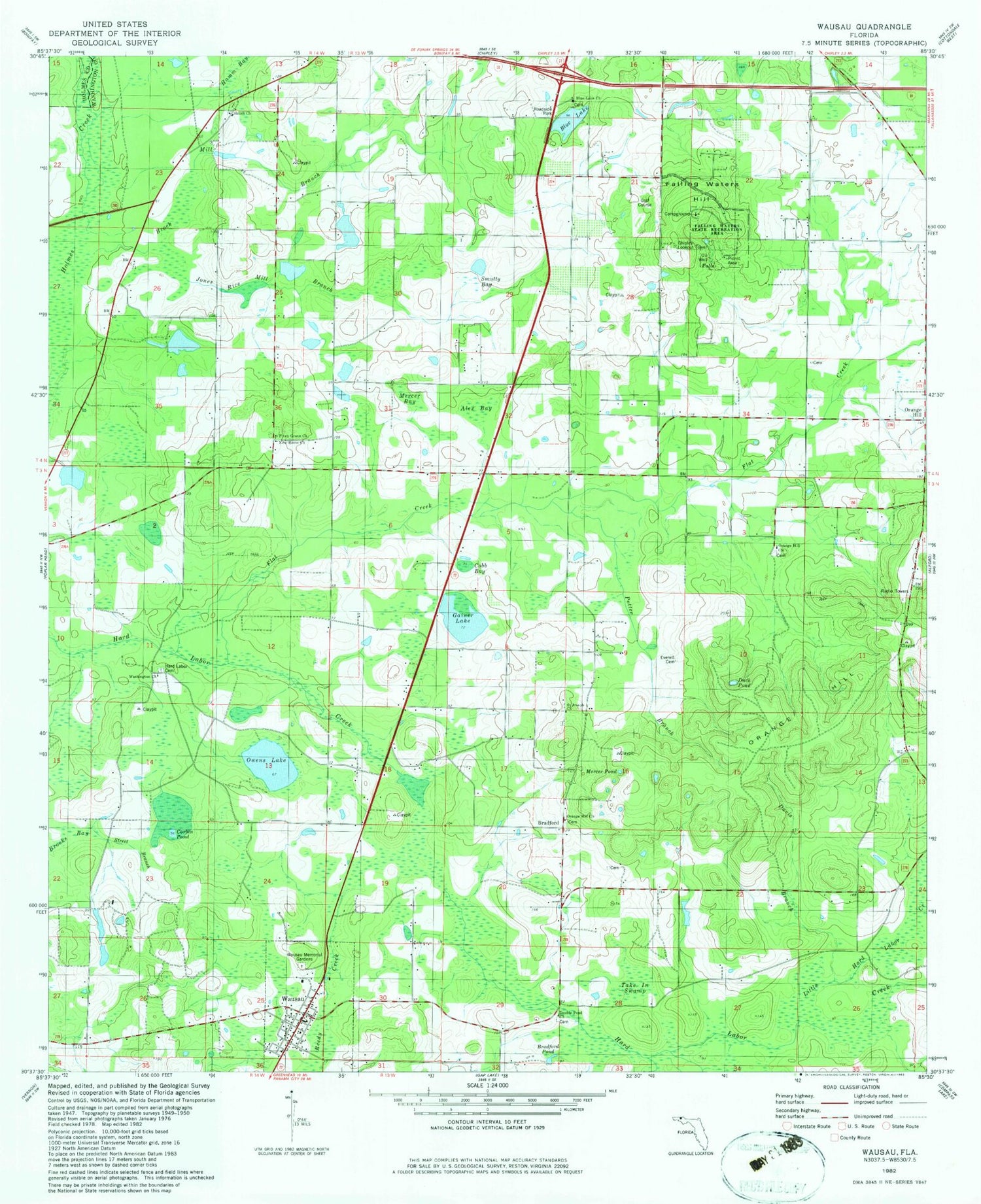 Classic USGS Wausau Florida 7.5'x7.5' Topo Map Image