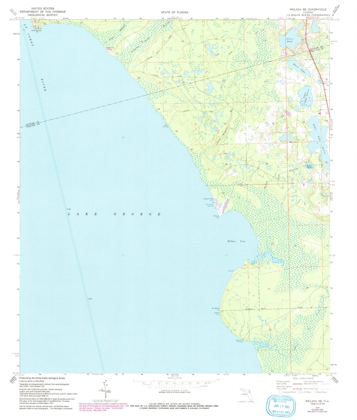 Classic USGS Welaka SE Florida 7.5'x7.5' Topo Map Image
