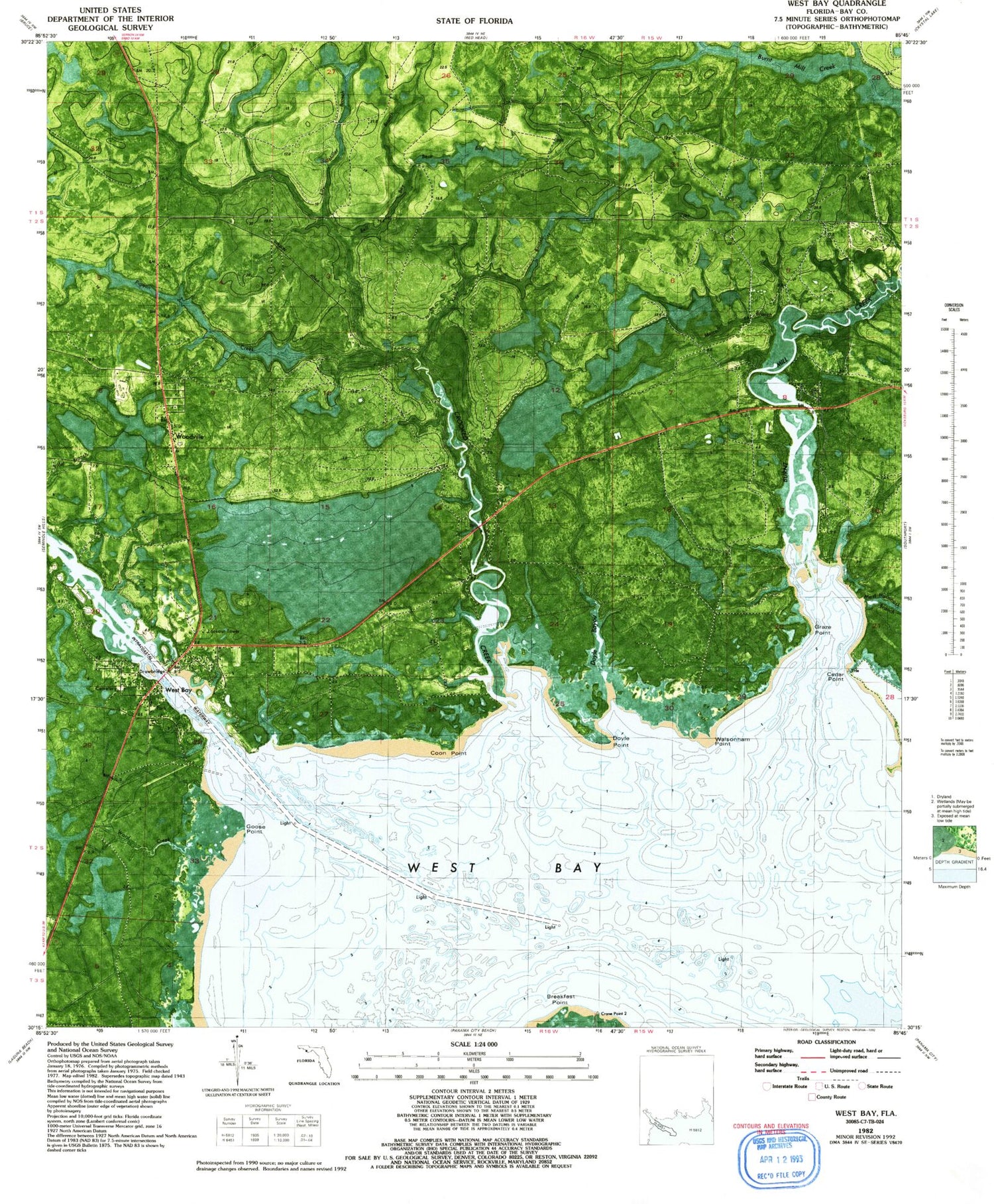 Classic USGS West Bay Florida 7.5'x7.5' Topo Map Image