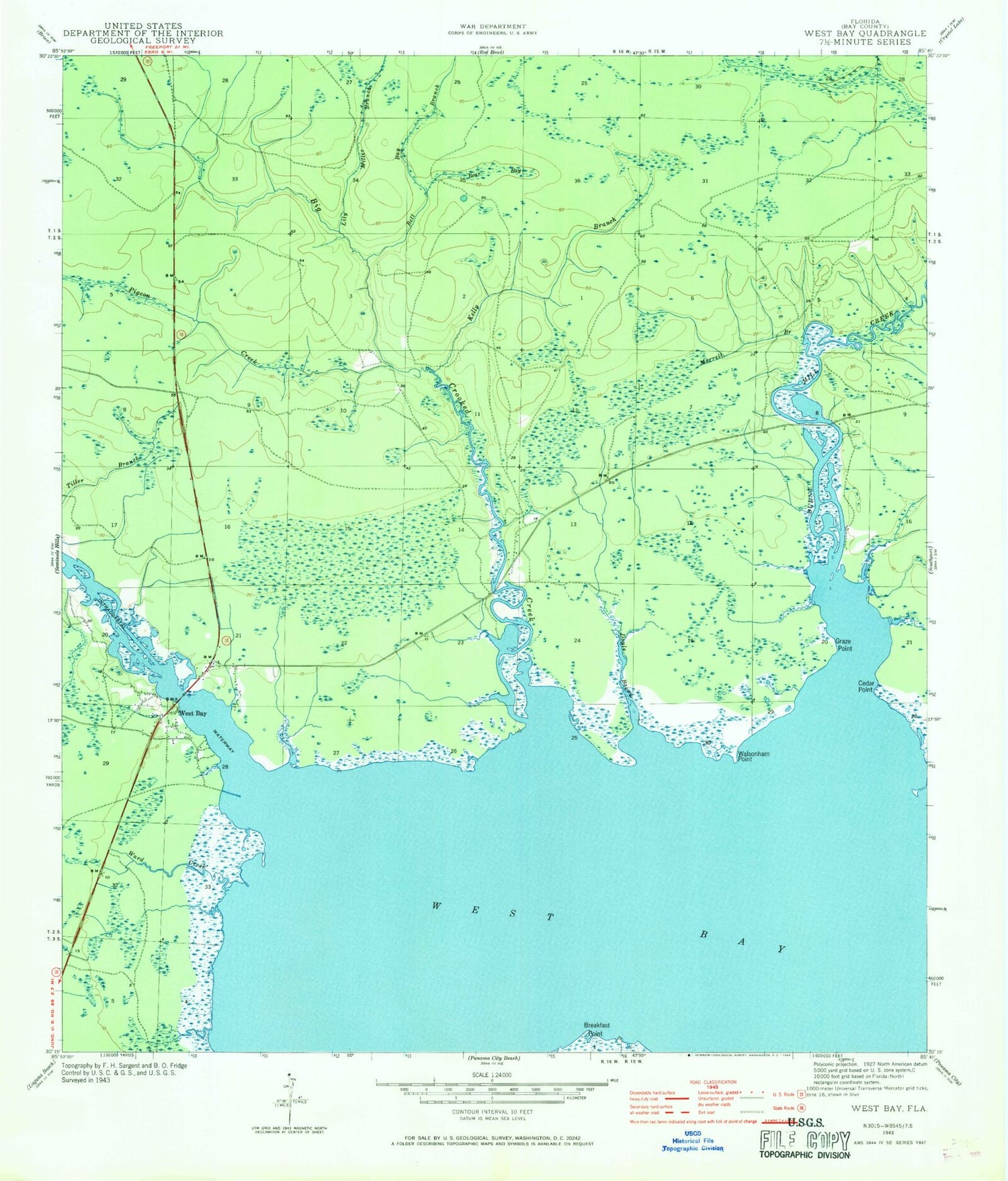 Classic USGS West Bay Florida 7.5'x7.5' Topo Map Image