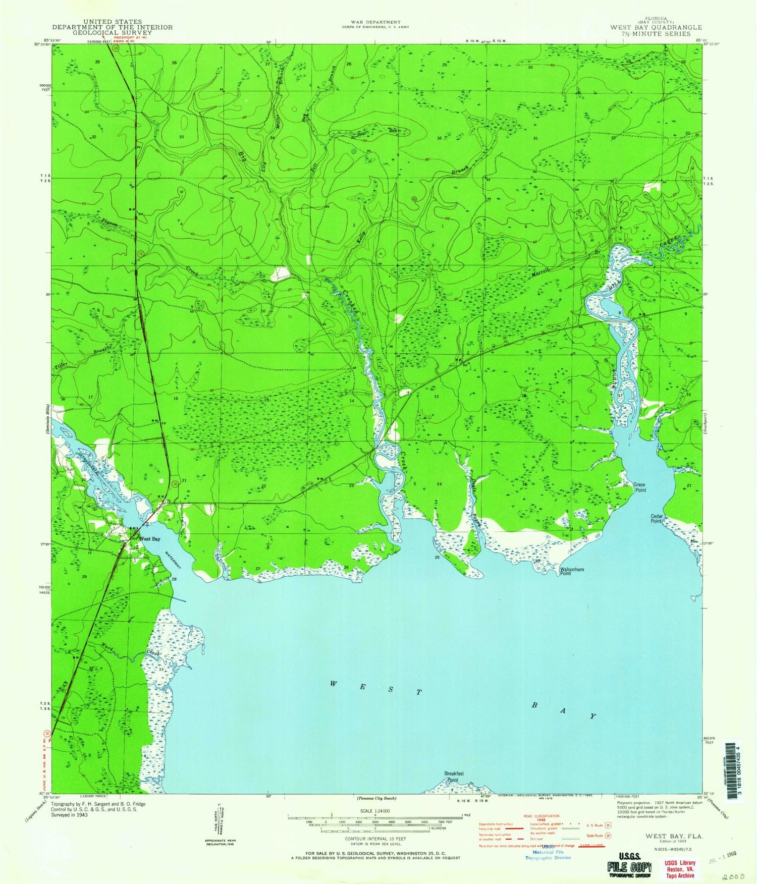 Classic USGS West Bay Florida 7.5'x7.5' Topo Map Image