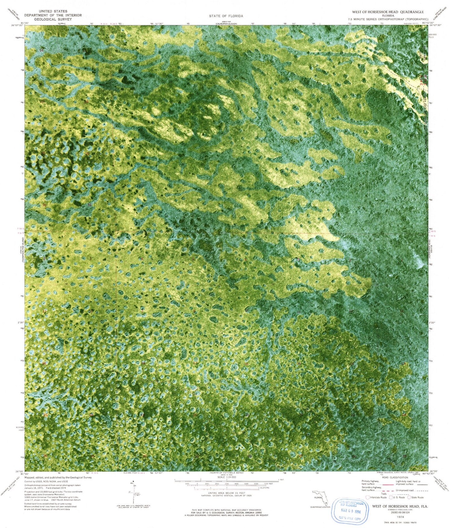 Classic USGS West of Horseshoe Head Florida 7.5'x7.5' Topo Map Image