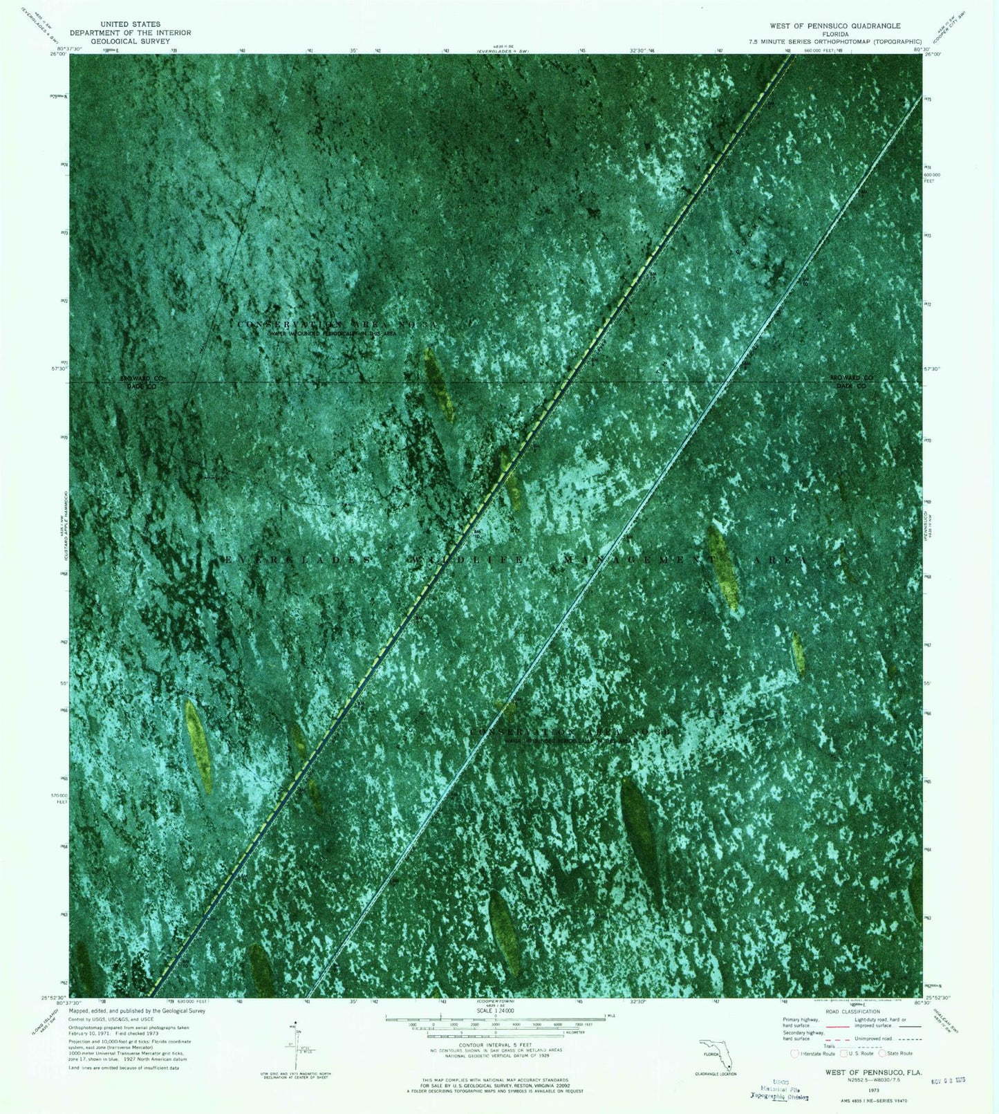 Classic USGS West of Pennsuco Florida 7.5'x7.5' Topo Map Image