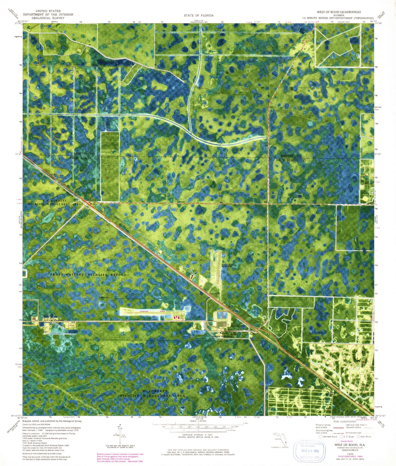 Classic USGS West of Rood Florida 7.5'x7.5' Topo Map Image