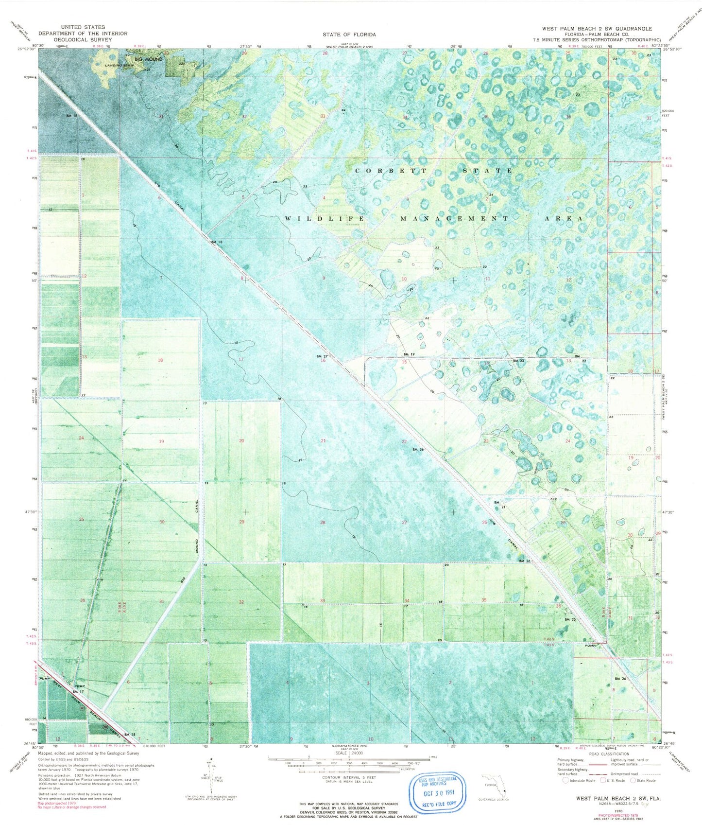 Classic USGS Big Mound South Florida 7.5'x7.5' Topo Map Image