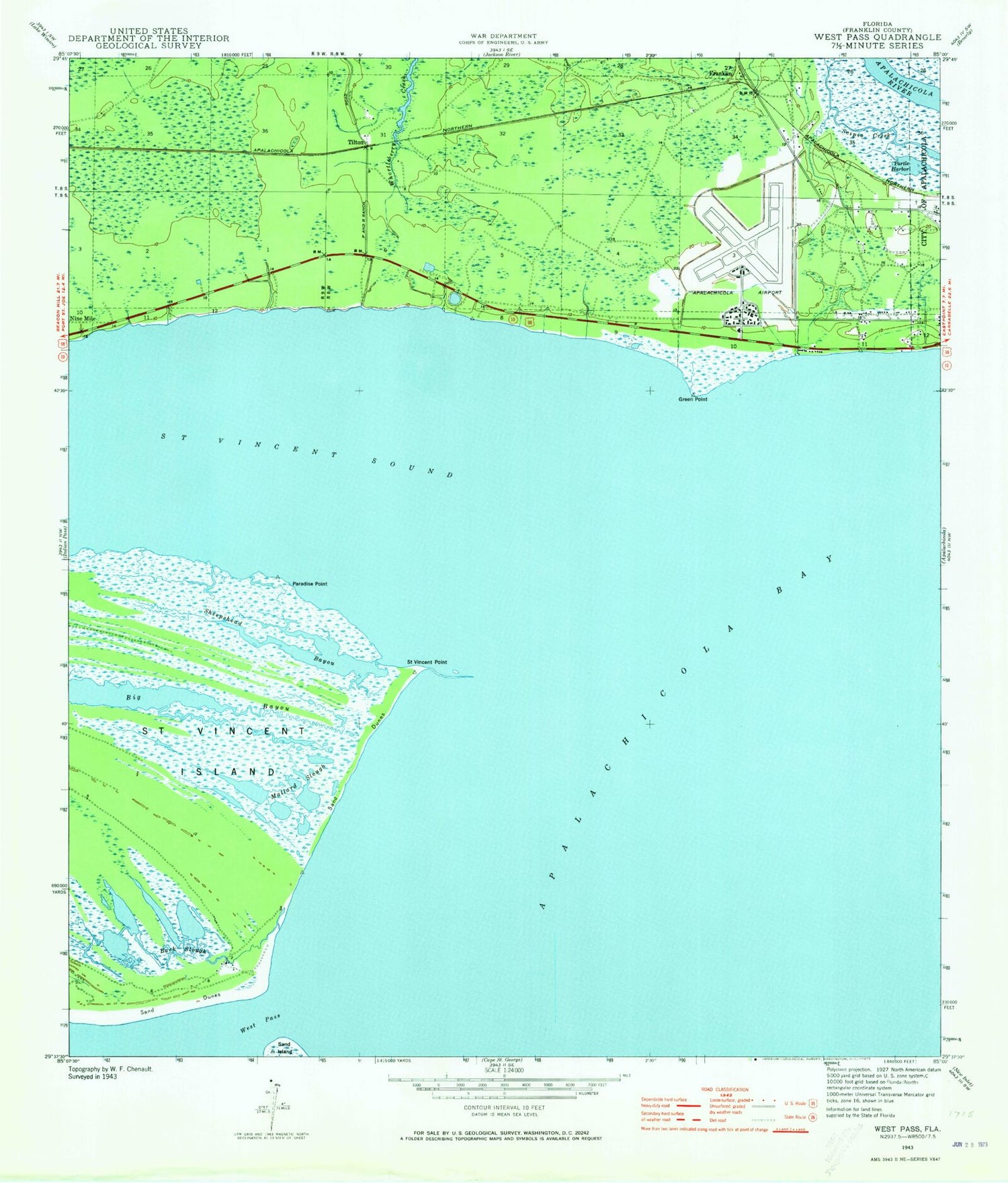 Classic USGS West Pass Florida 7.5'x7.5' Topo Map Image