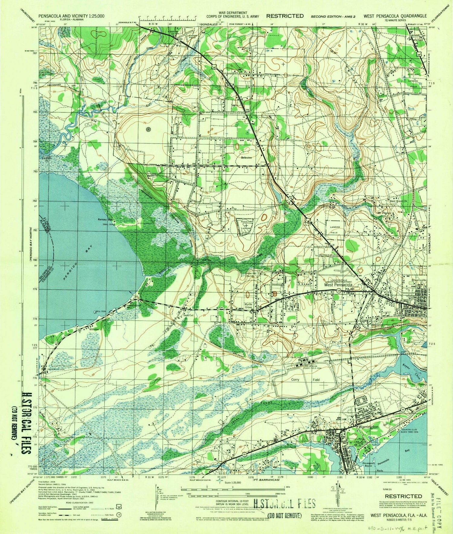 Classic USGS West Pensacola Florida 7.5'x7.5' Topo Map Image