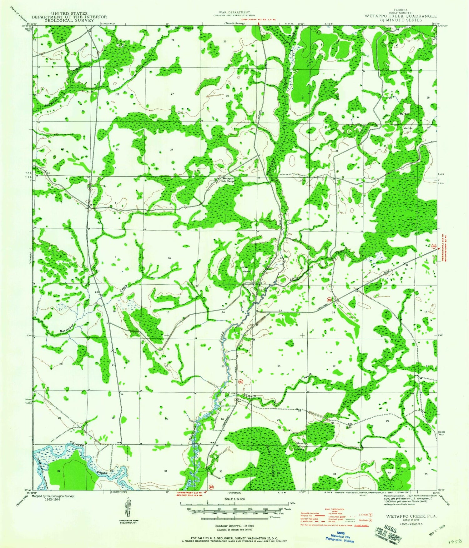Classic USGS Wetappo Creek Florida 7.5'x7.5' Topo Map Image
