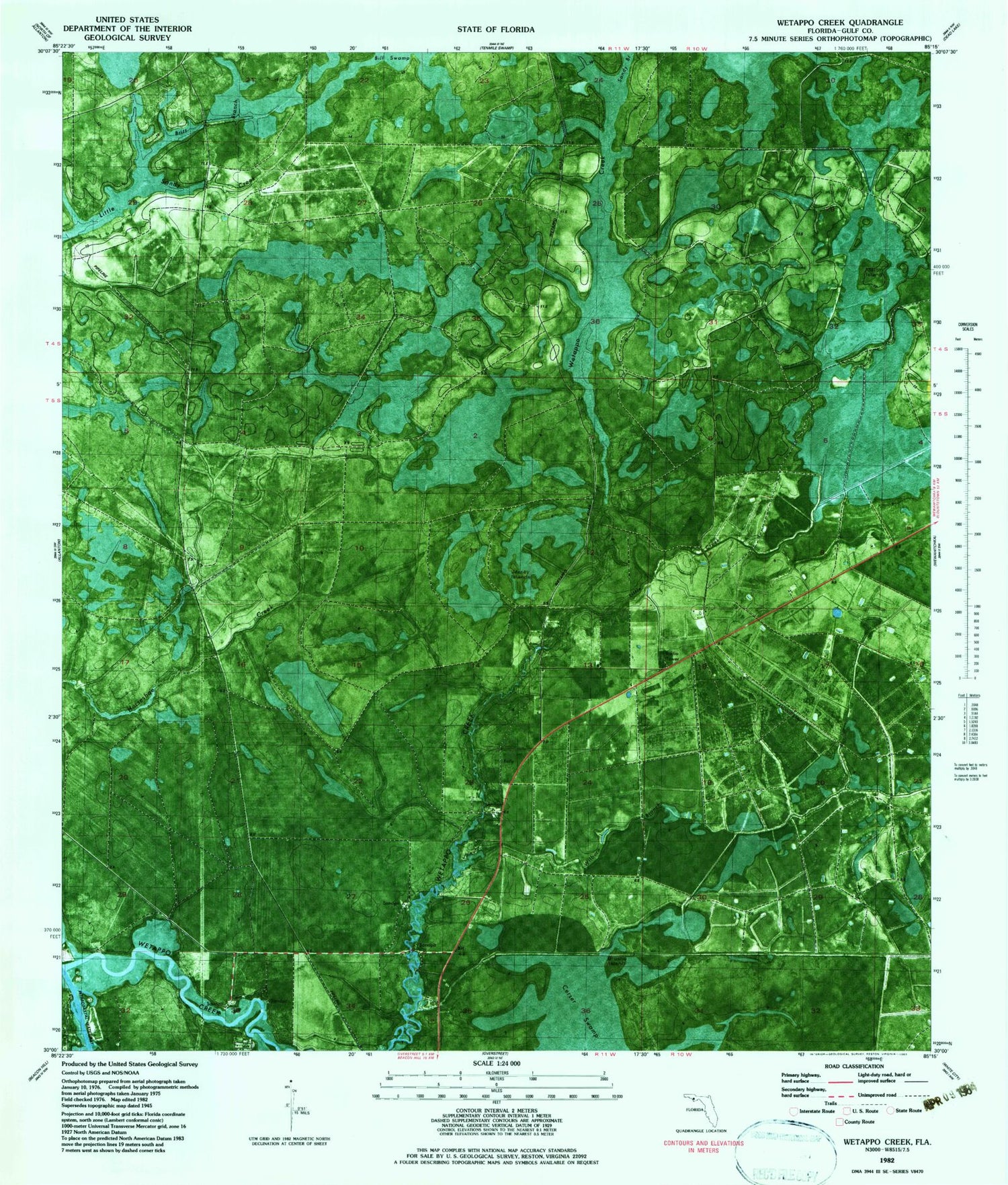 Classic USGS Wetappo Creek Florida 7.5'x7.5' Topo Map Image