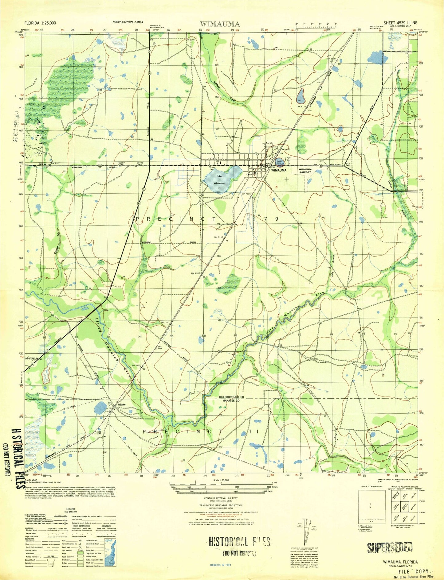 Classic USGS Wimauma Florida 7.5'x7.5' Topo Map Image