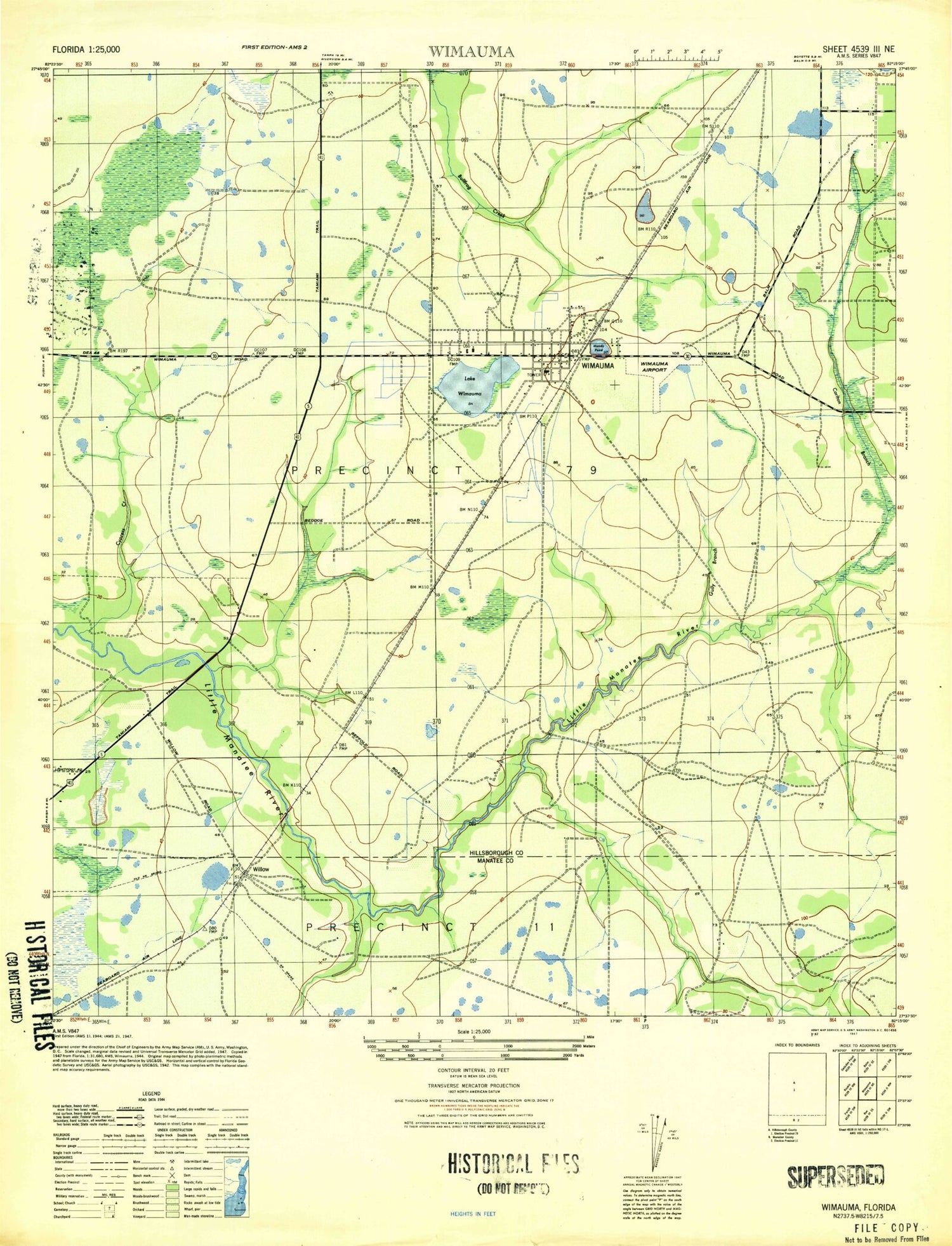 Classic USGS Wimauma Florida 7.5'x7.5' Topo Map Image