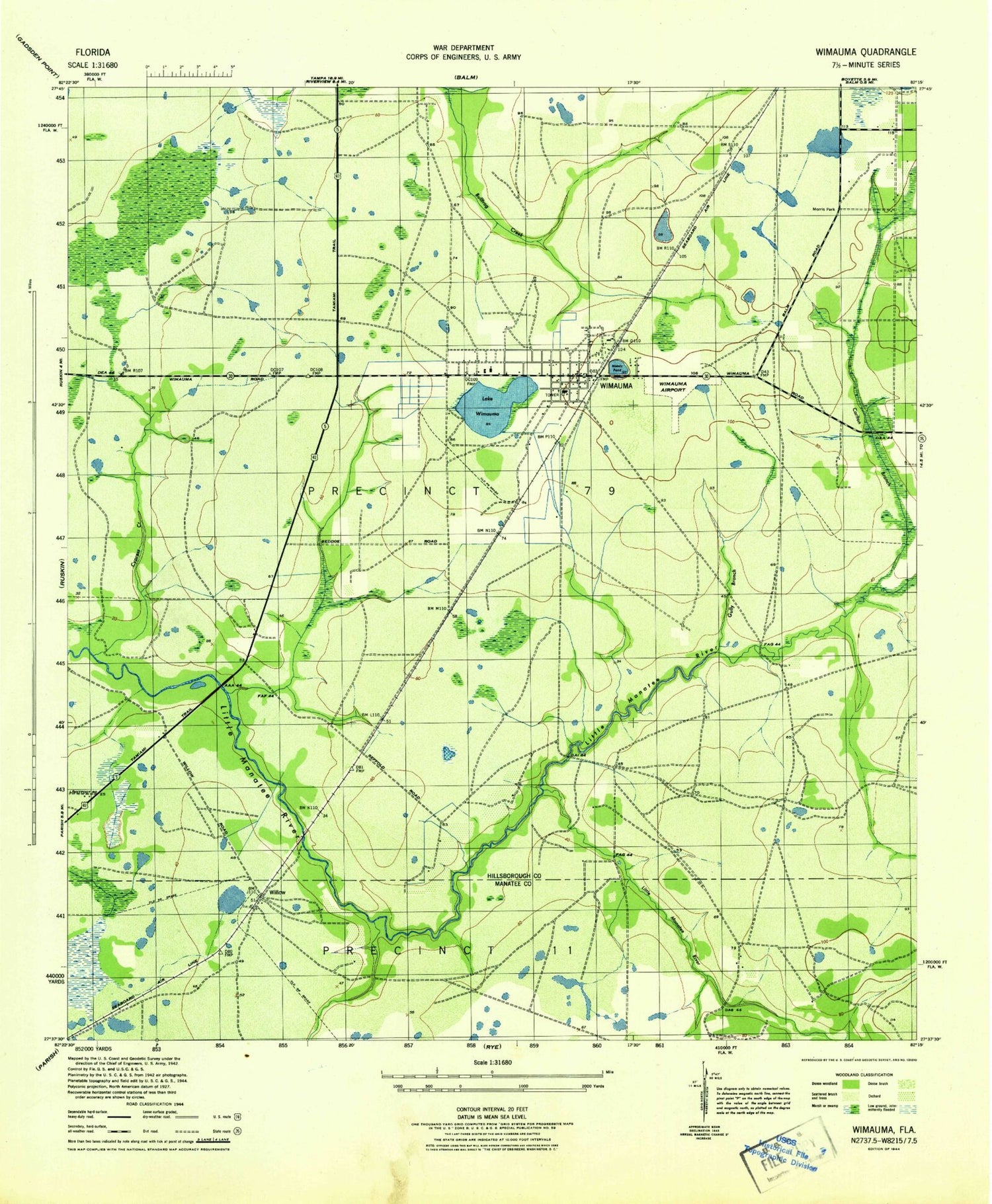 Classic USGS Wimauma Florida 7.5'x7.5' Topo Map Image