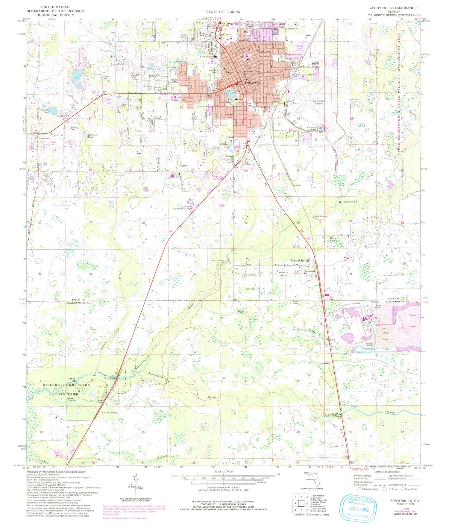 Classic USGS Zephyrhills Florida 7.5'x7.5' Topo Map Image