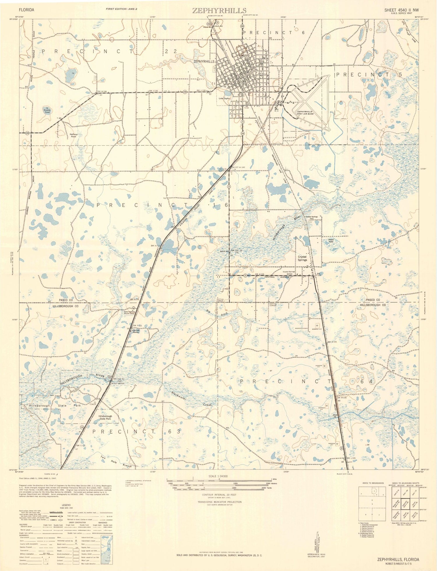 Classic USGS Zephyrhills Florida 7.5'x7.5' Topo Map Image