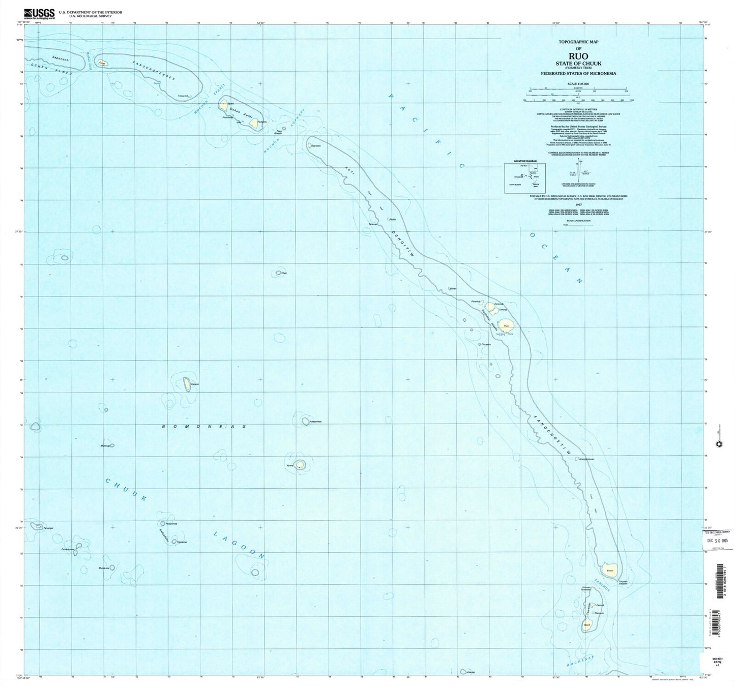 Classic USGS Ruo Federated States of Micronesia 7.5'x7.5' Topo Map Image