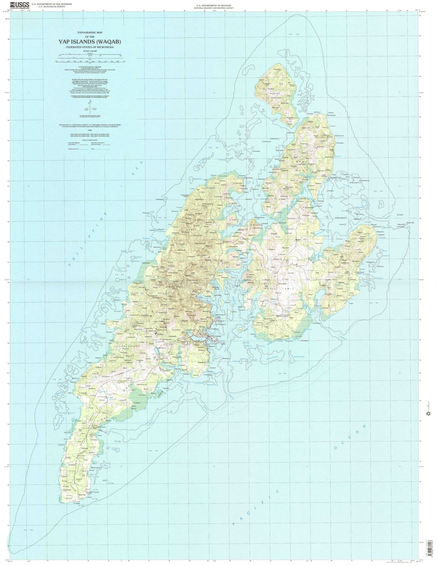 Classic USGS Yap Islands (Waqab) Federated States of Micronesia 7.5'x7.5' Topo Map Image