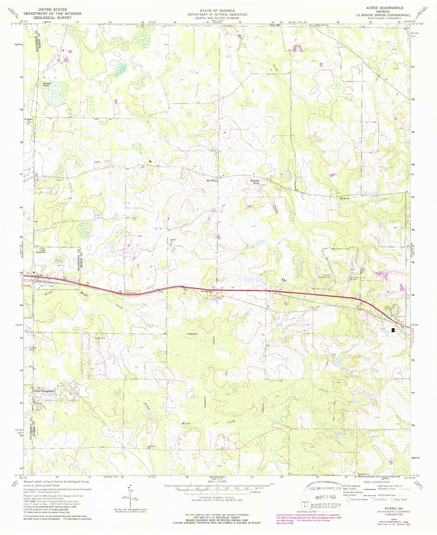 Classic USGS Acree Georgia 7.5'x7.5' Topo Map Image