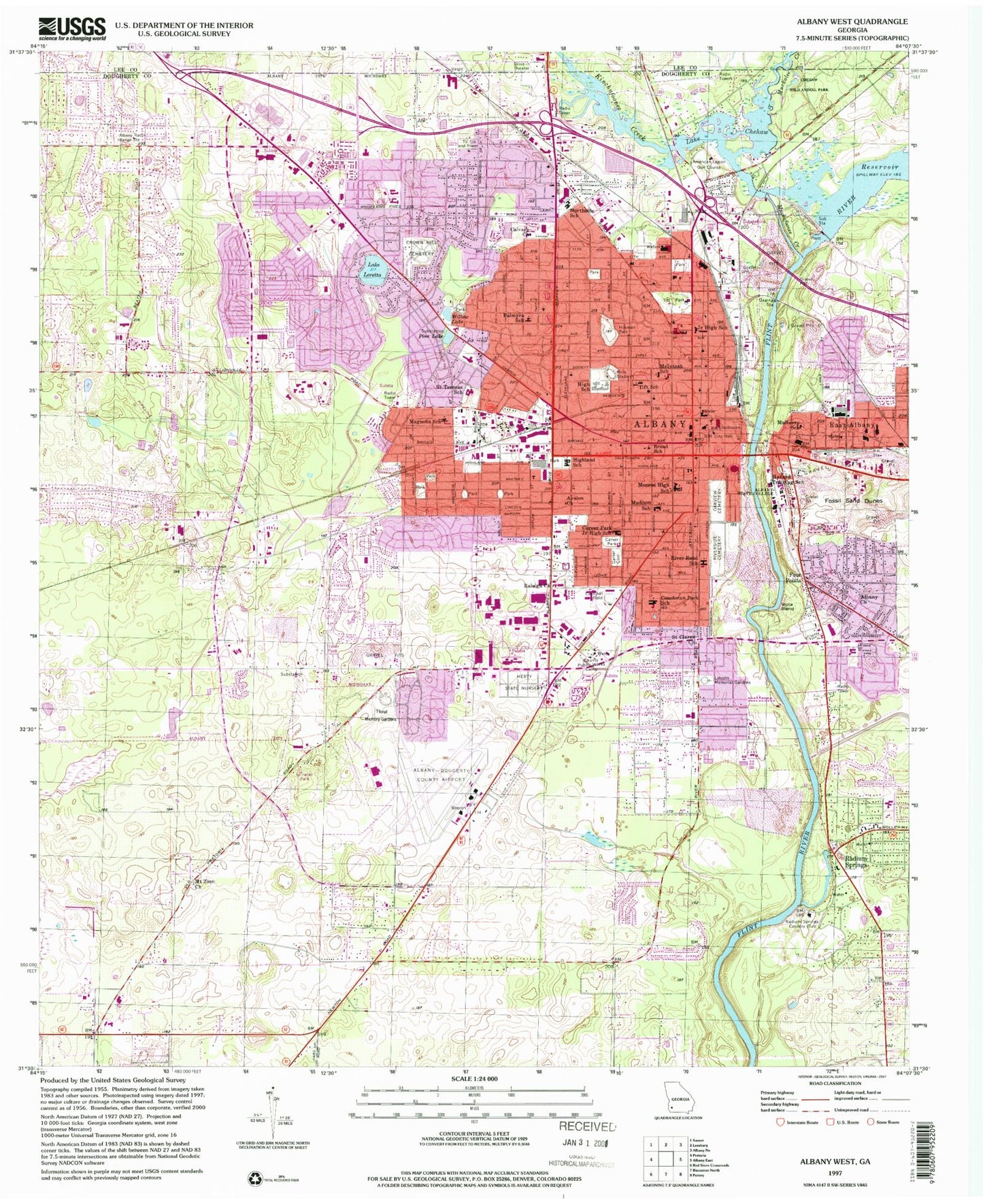 Classic USGS Albany West Georgia 7.5'x7.5' Topo Map Image