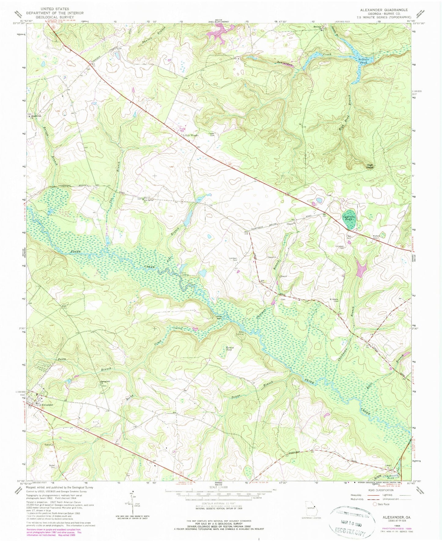Classic USGS Alexander Georgia 7.5'x7.5' Topo Map Image