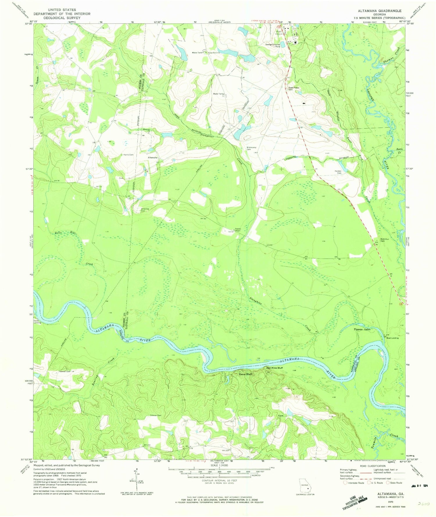 Classic USGS Altamaha Georgia 7.5'x7.5' Topo Map Image