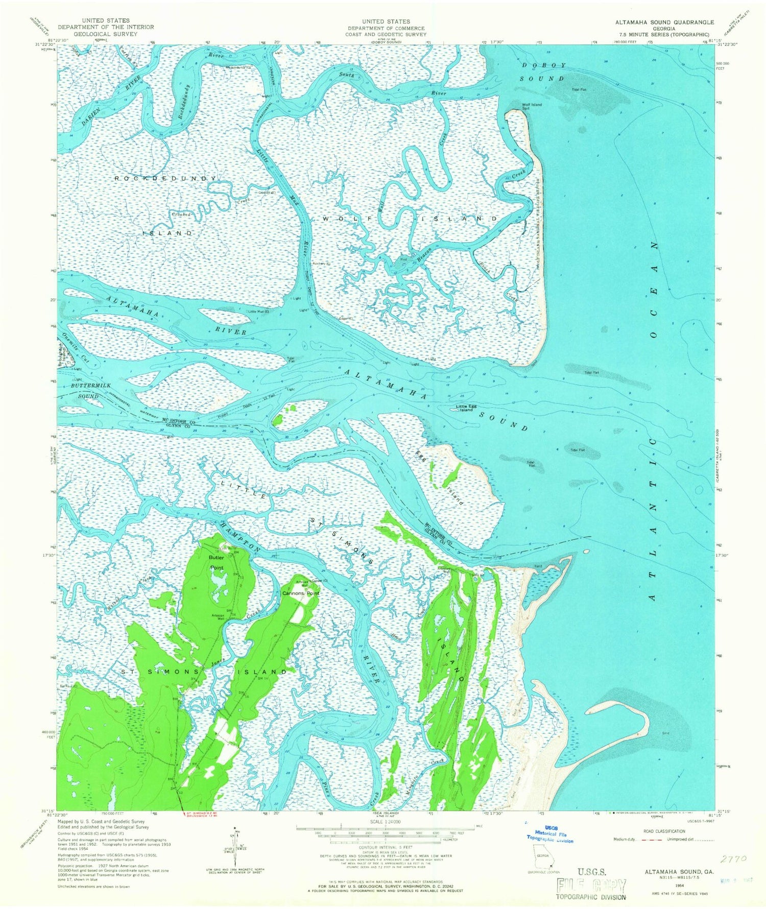 Classic USGS Altamaha Sound Georgia 7.5'x7.5' Topo Map Image