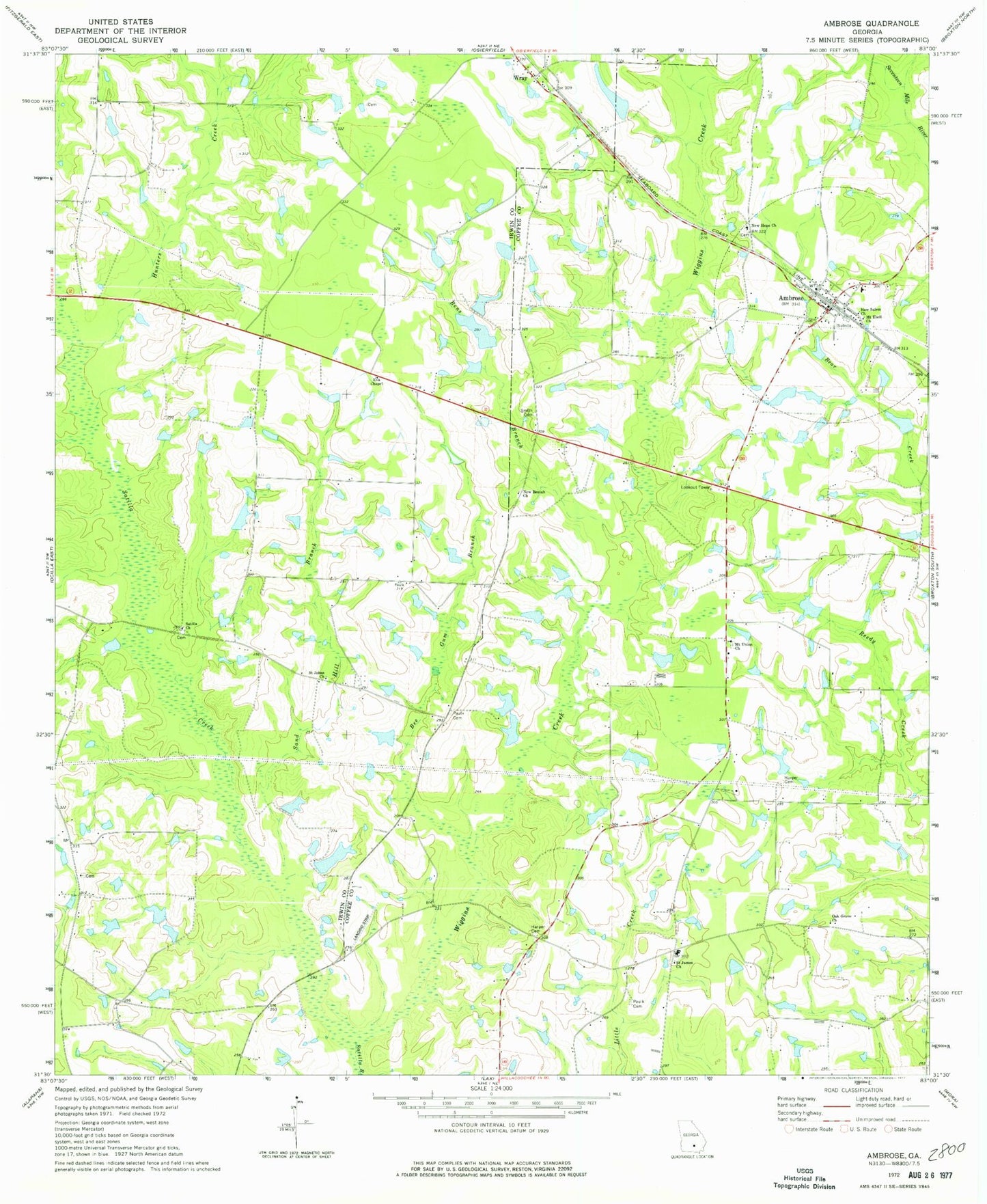 Classic USGS Ambrose Georgia 7.5'x7.5' Topo Map Image