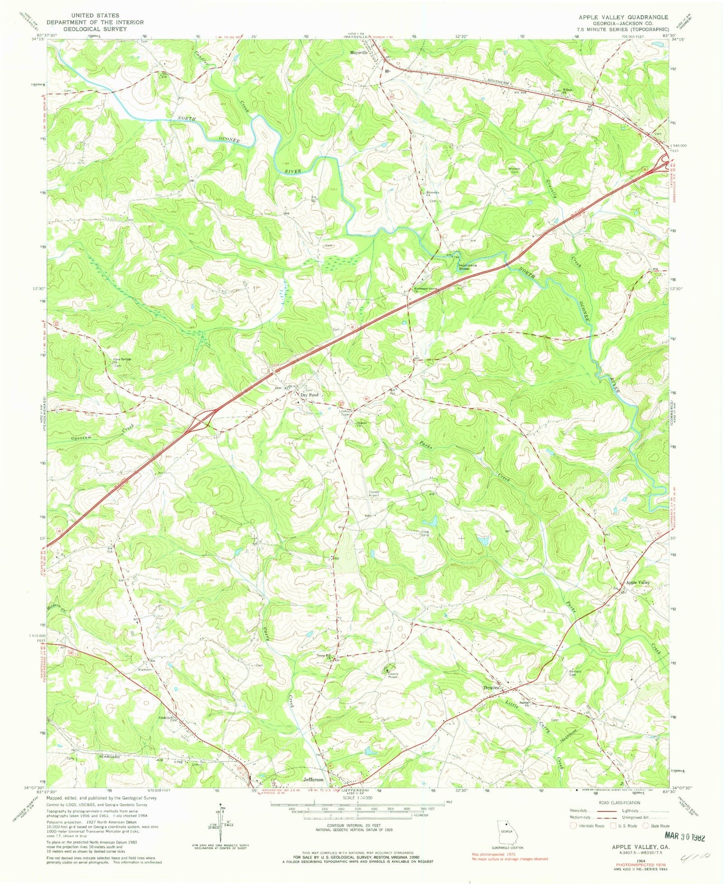 Classic USGS Apple Valley Georgia 7.5'x7.5' Topo Map Image