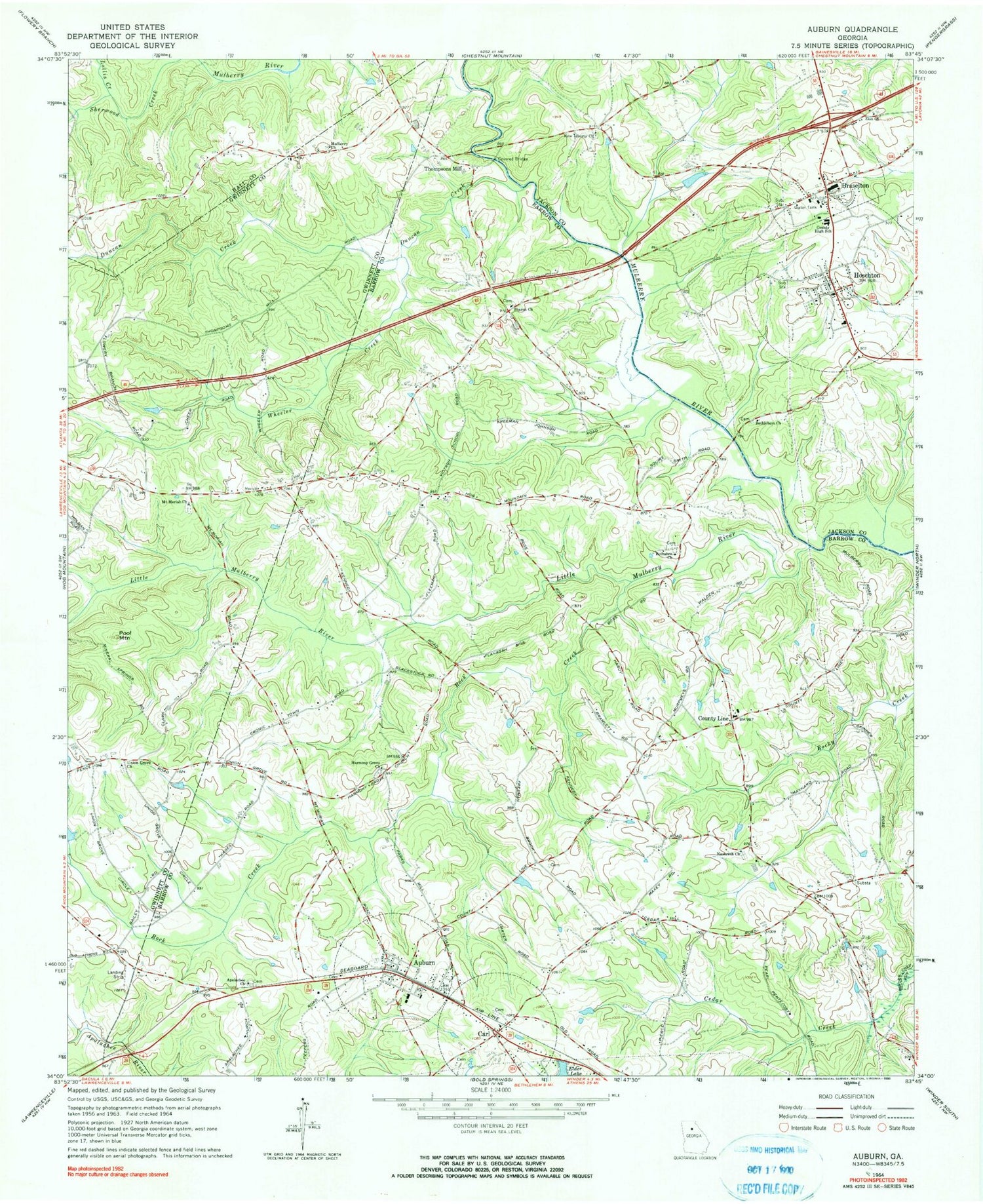 Classic USGS Auburn Georgia 7.5'x7.5' Topo Map Image