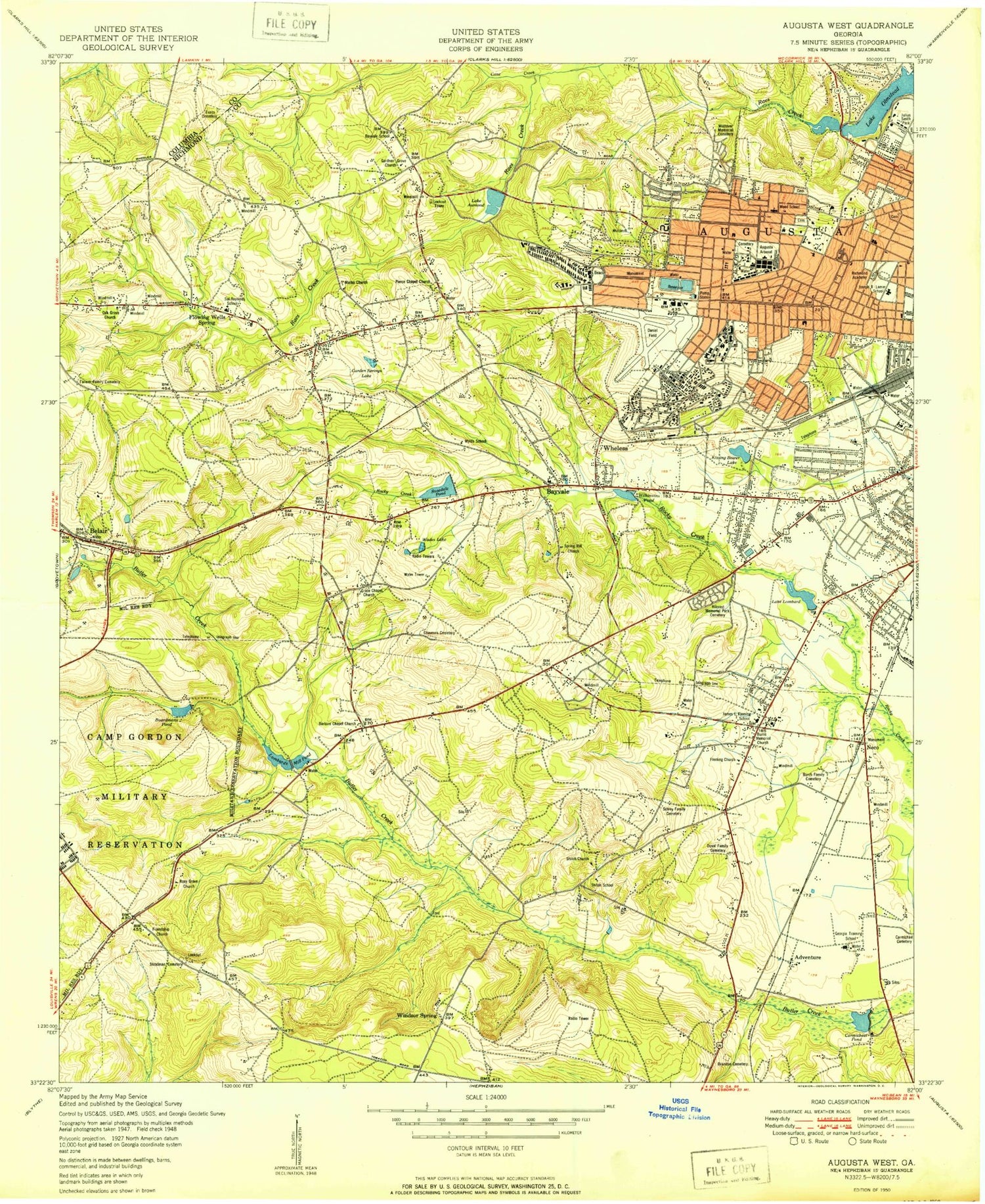 Classic USGS Augusta West Georgia 7.5'x7.5' Topo Map Image