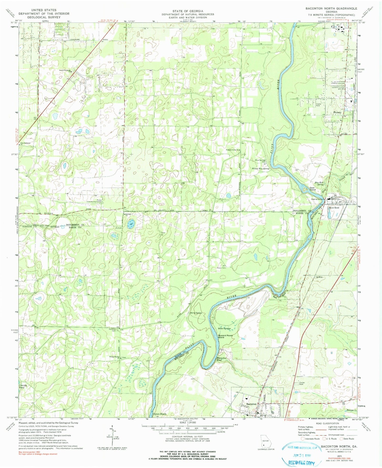 Classic USGS Baconton North Georgia 7.5'x7.5' Topo Map Image