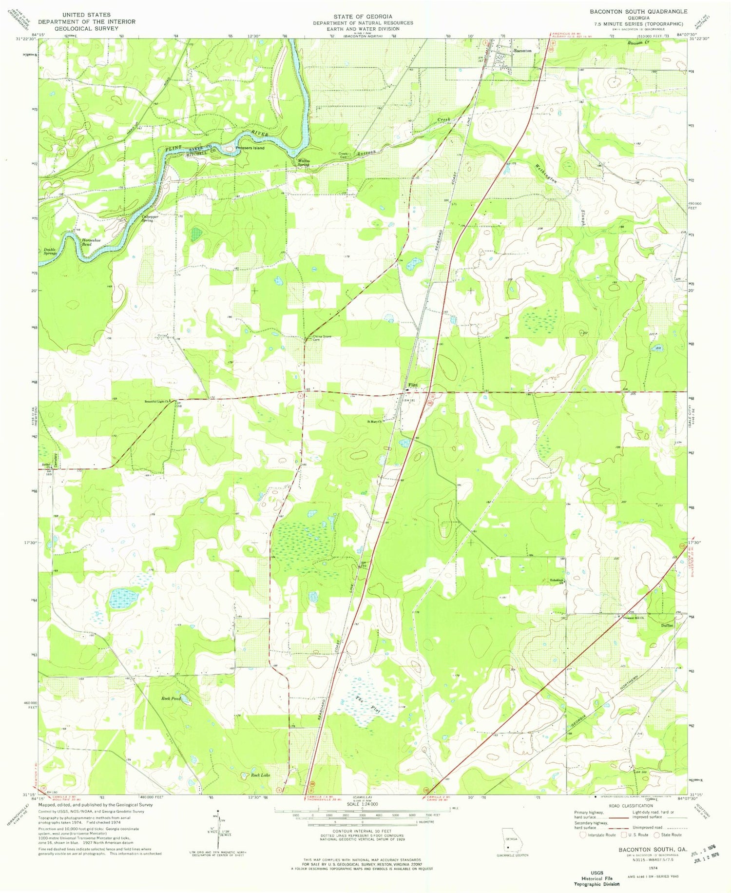 Classic USGS Baconton South Georgia 7.5'x7.5' Topo Map Image