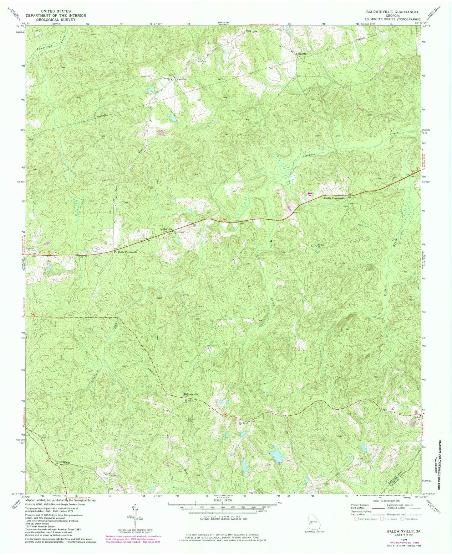 Classic USGS Baldwinville Georgia 7.5'x7.5' Topo Map Image