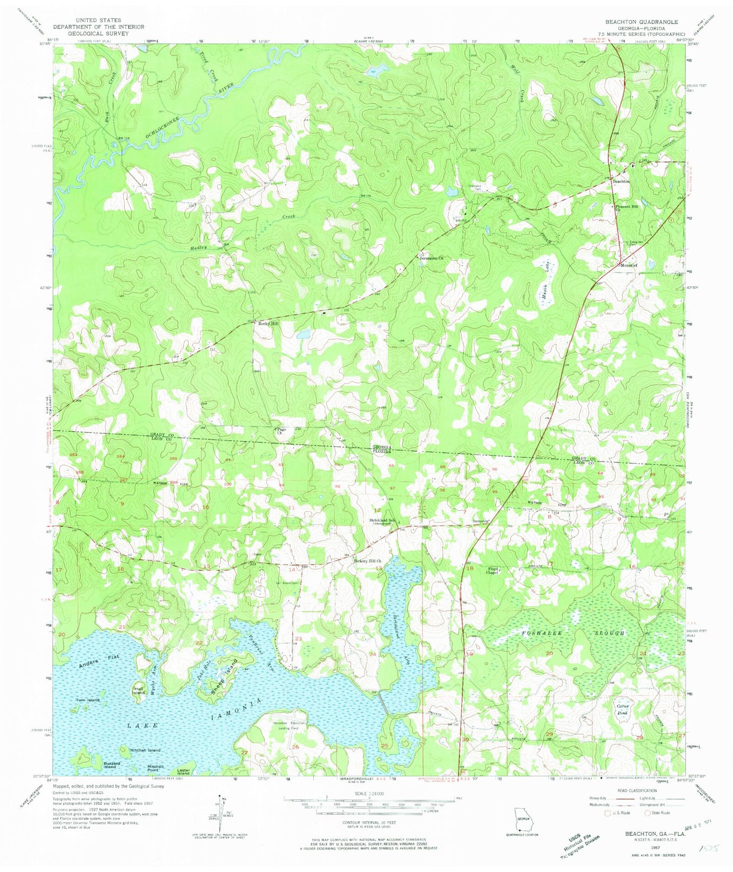 Classic USGS Beachton Georgia 7.5'x7.5' Topo Map Image