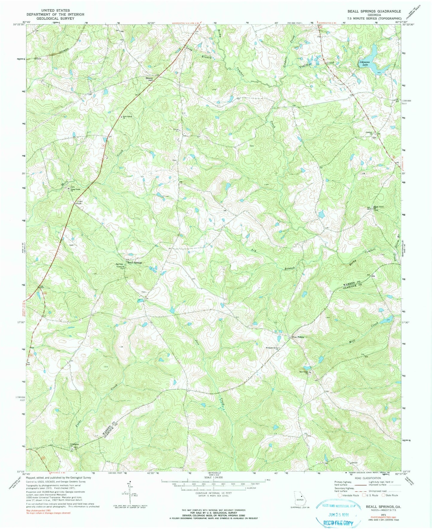 Classic USGS Beall Springs Georgia 7.5'x7.5' Topo Map Image