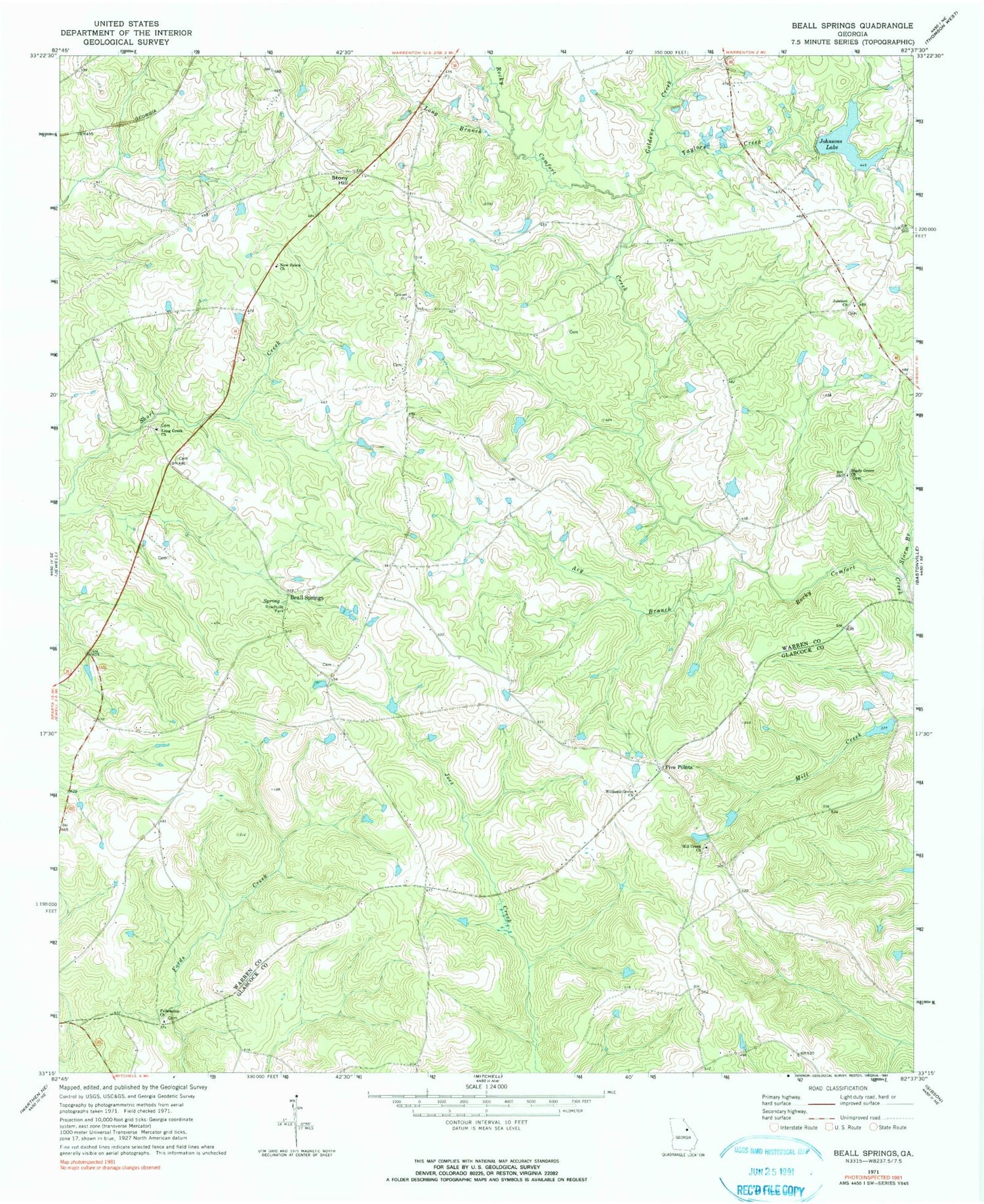 Classic USGS Beall Springs Georgia 7.5'x7.5' Topo Map Image