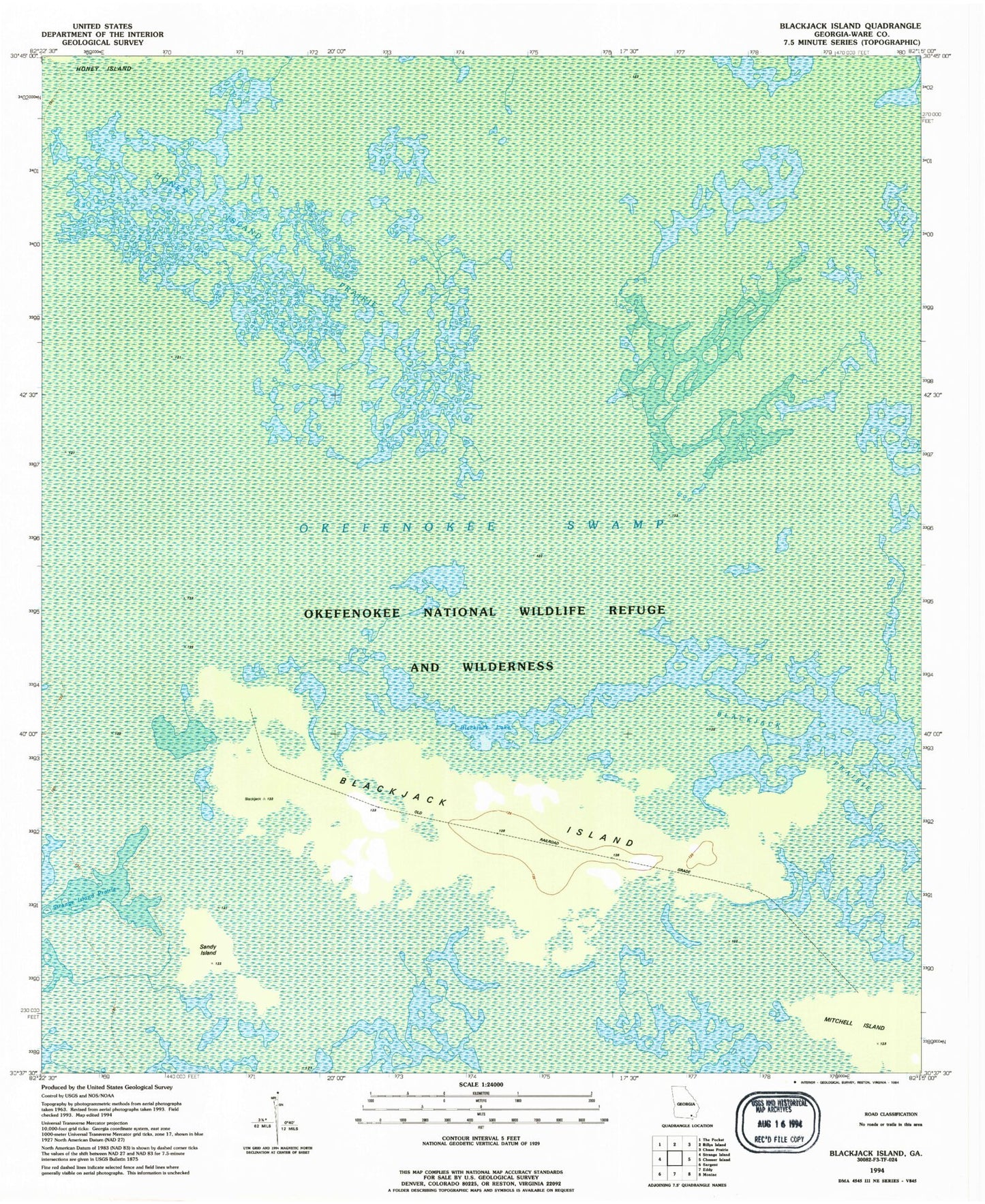 Classic USGS Blackjack Island Georgia 7.5'x7.5' Topo Map Image