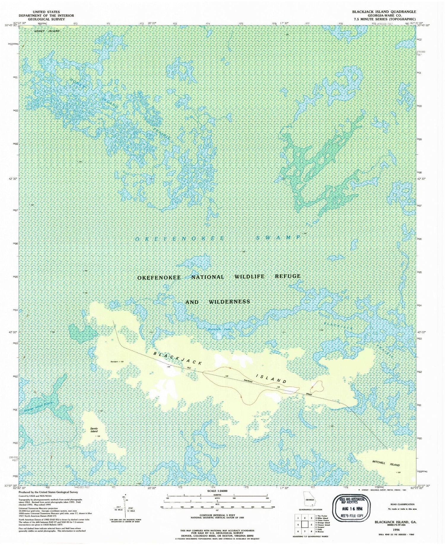 Classic USGS Blackjack Island Georgia 7.5'x7.5' Topo Map Image