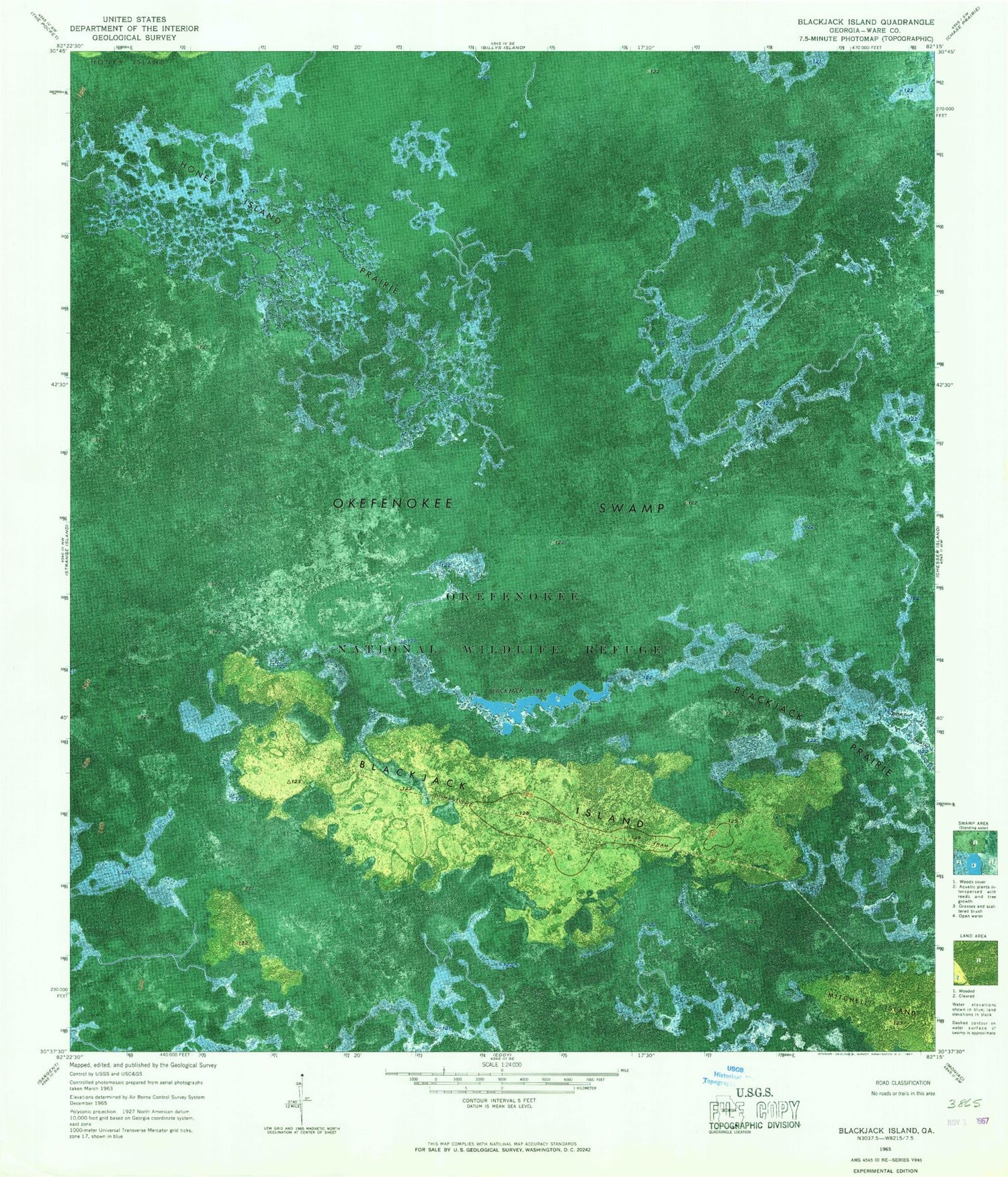 Classic USGS Blackjack Island Georgia 7.5'x7.5' Topo Map Image