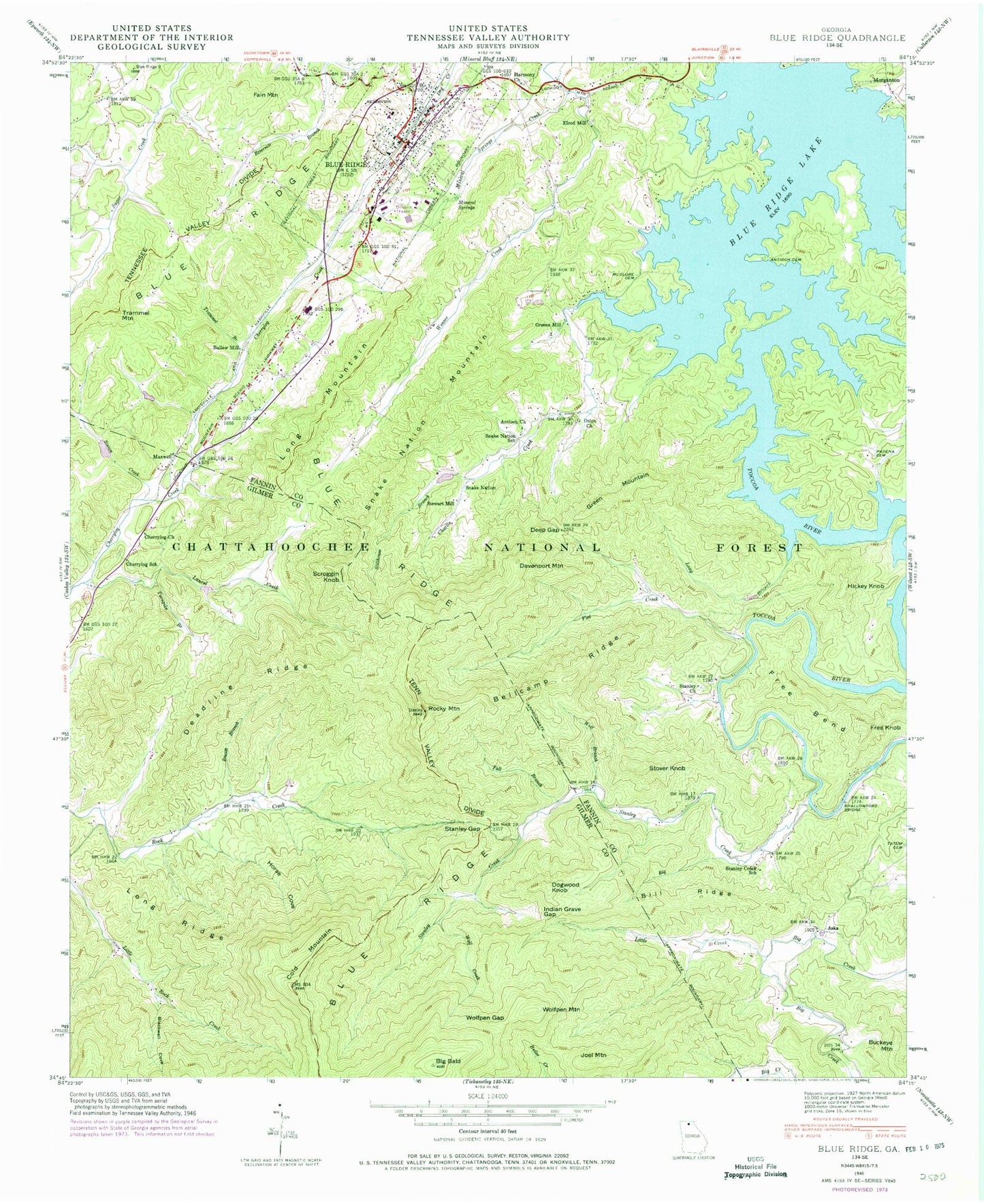 USGS Classic Blue Ridge Georgia 7.5'x7.5' Topo Map Image