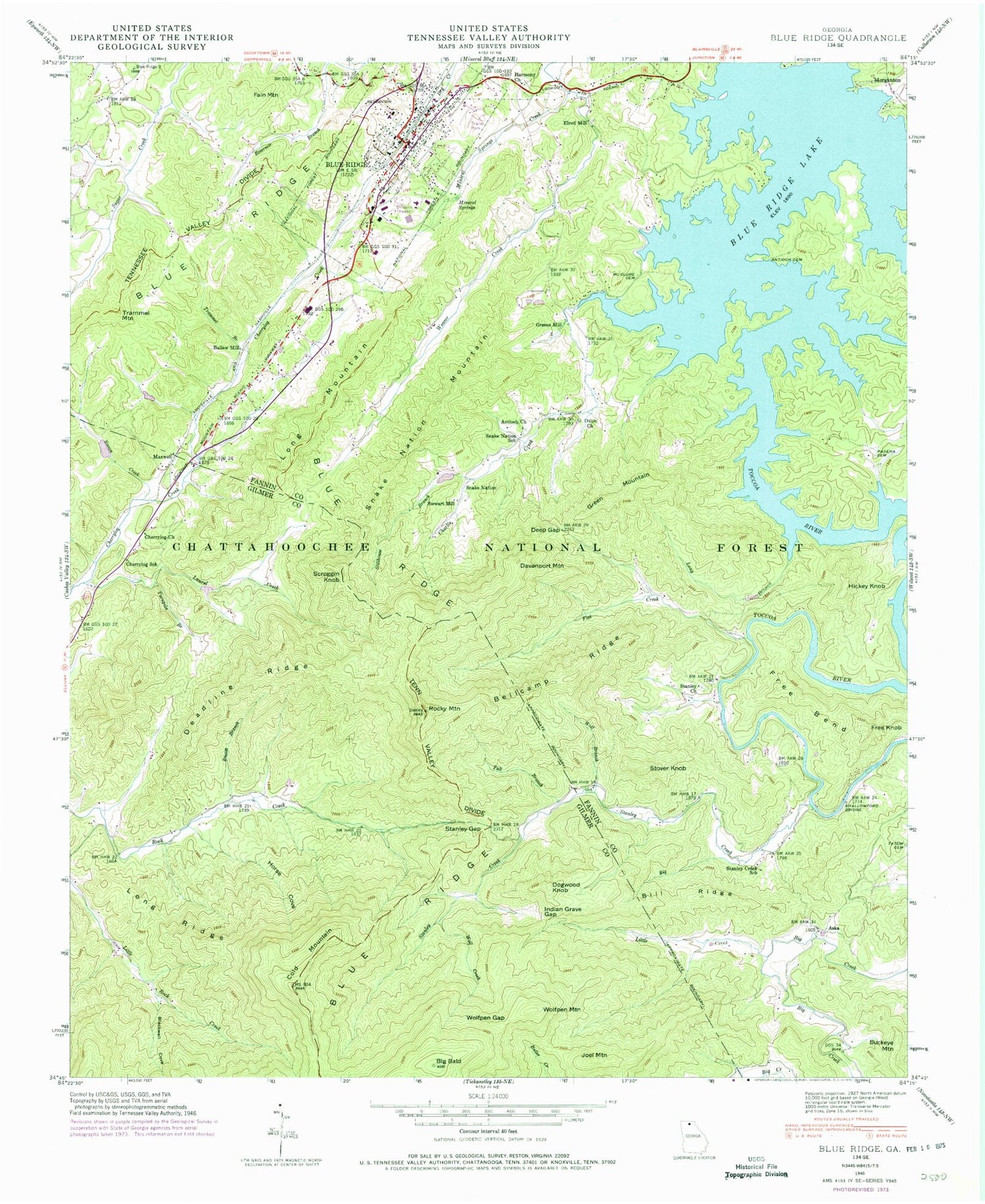 USGS Classic Blue Ridge Georgia 7.5'x7.5' Topo Map Image