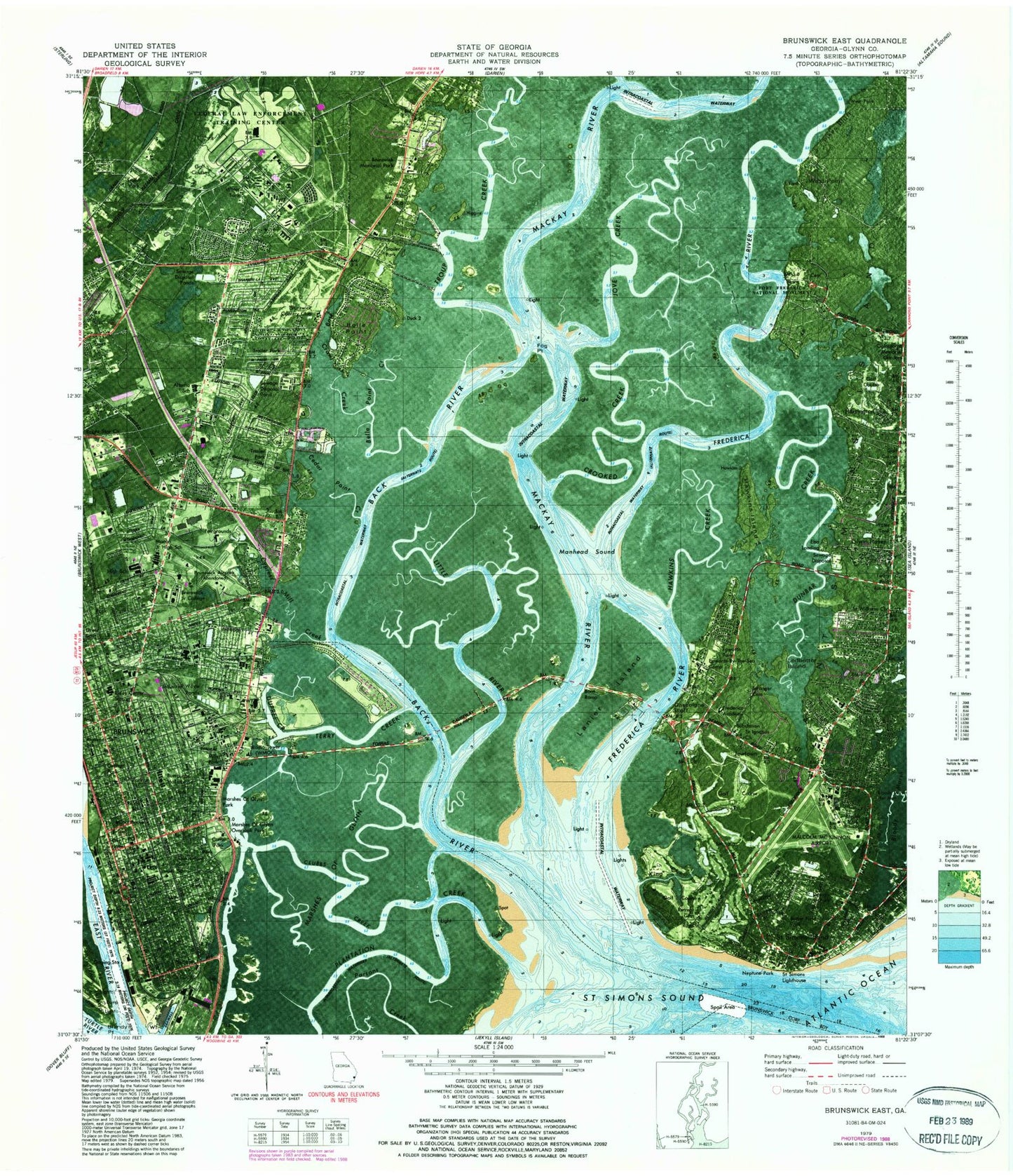 Classic USGS Brunswick East Georgia 7.5'x7.5' Topo Map Image