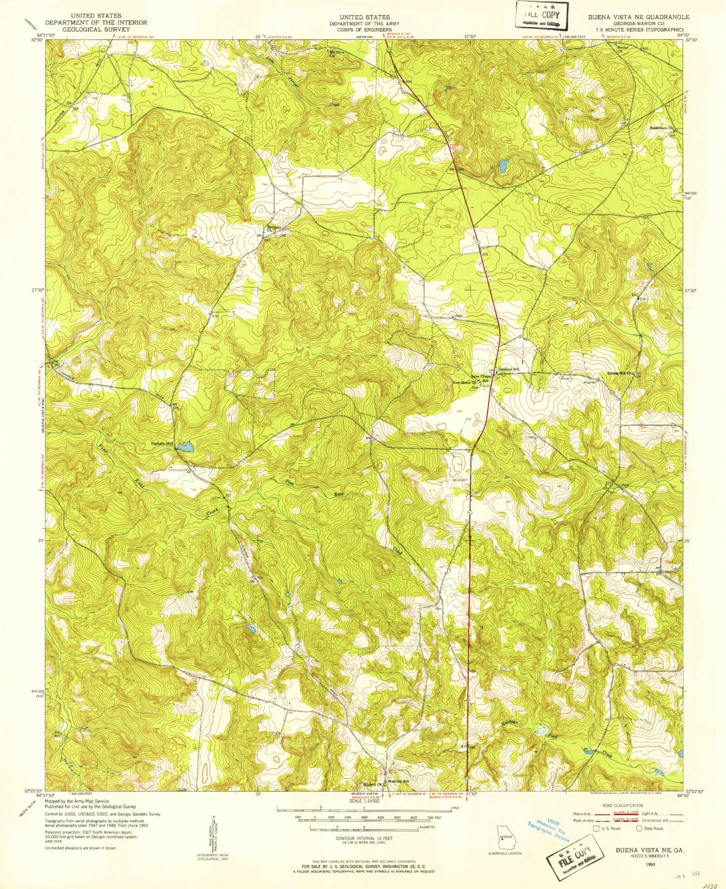 Classic USGS Buena Vista NE Georgia 7.5'x7.5' Topo Map Image