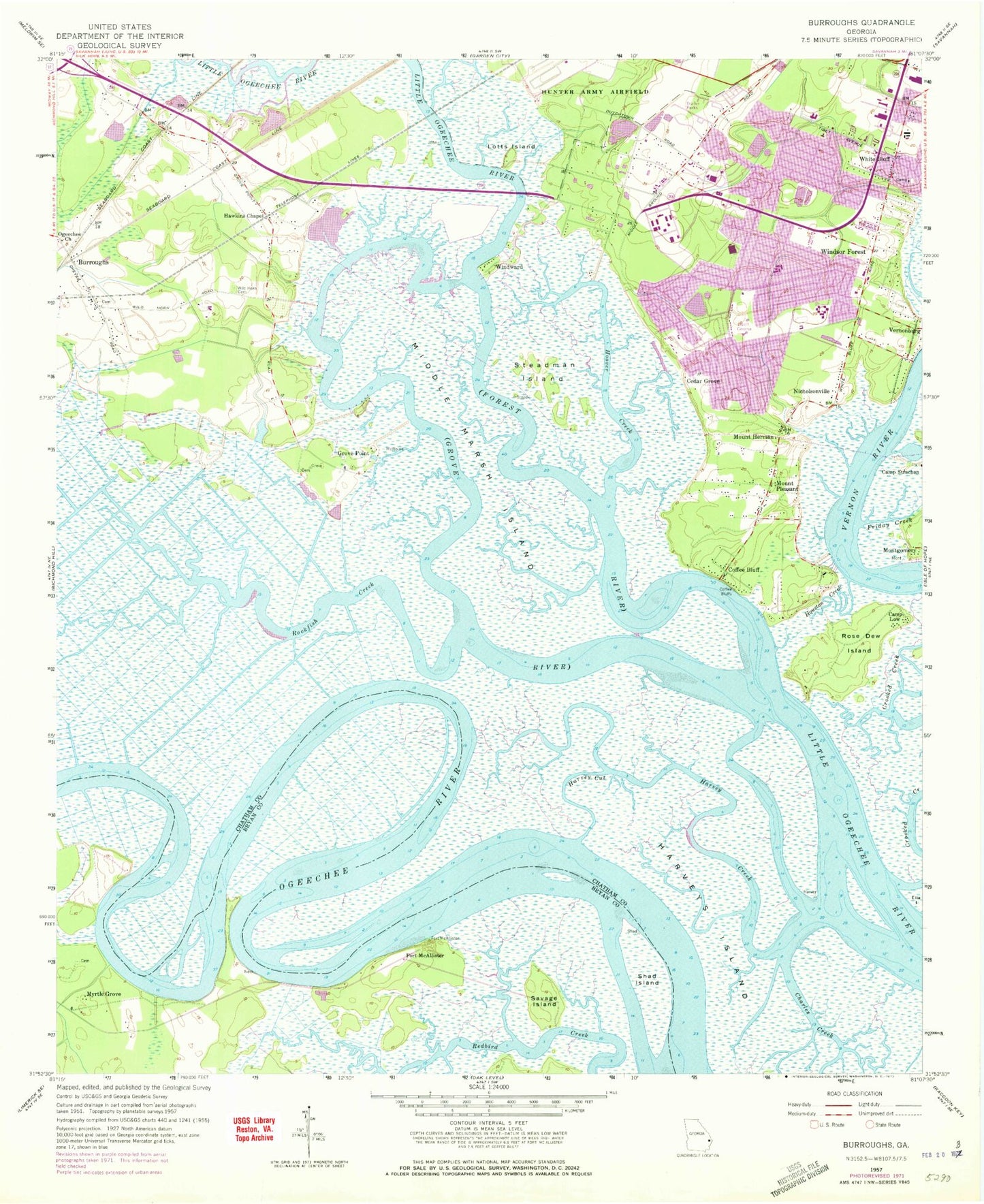 Classic USGS Burroughs Georgia 7.5'x7.5' Topo Map Image