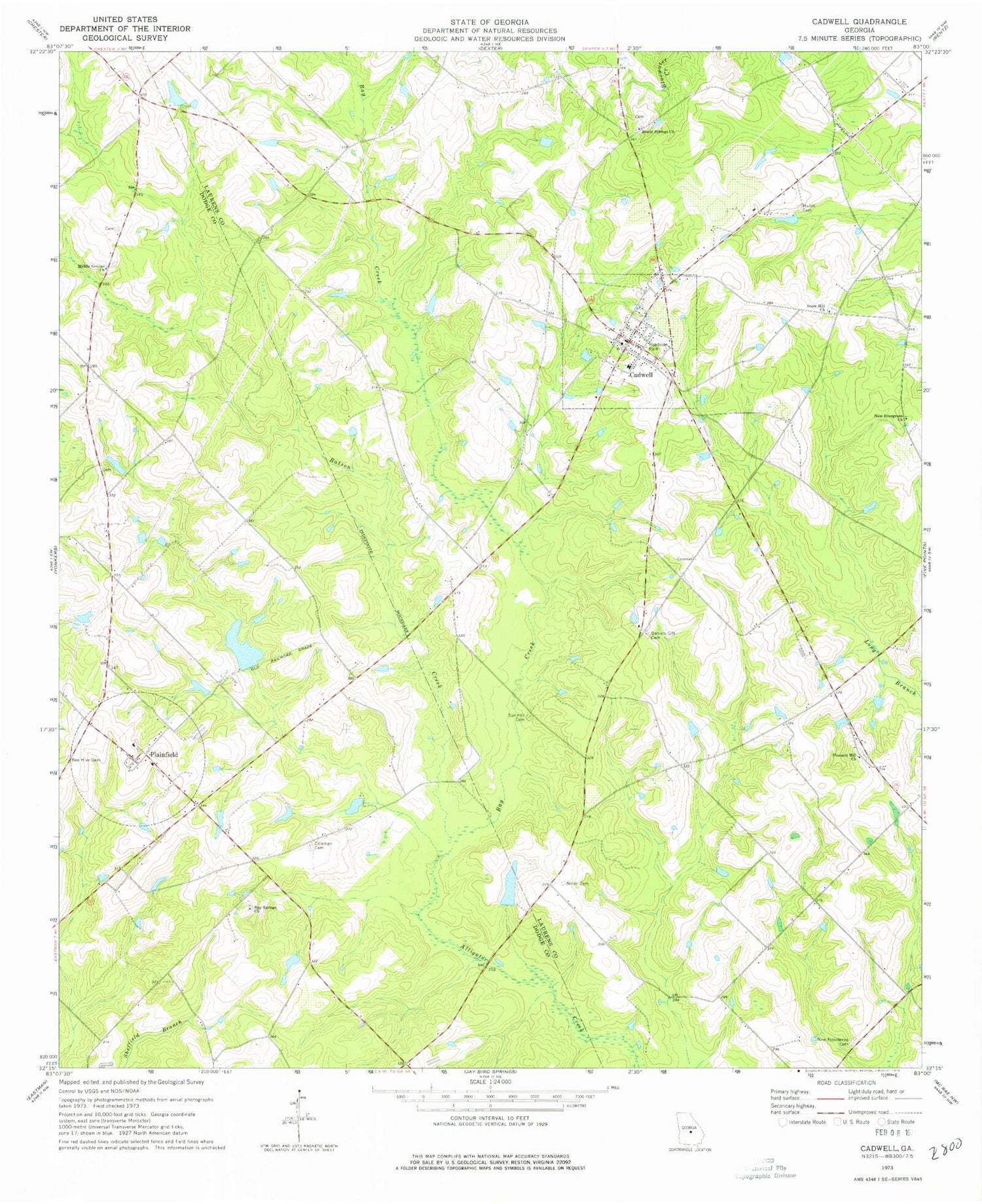 Classic USGS Cadwell Georgia 7.5'x7.5' Topo Map Image