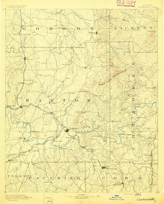 Historic 1891 Cartersville Georgia 30'x30' Topo Map Image