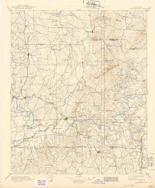 Historic 1896 Cartersville Georgia 30'x30' Topo Map Image