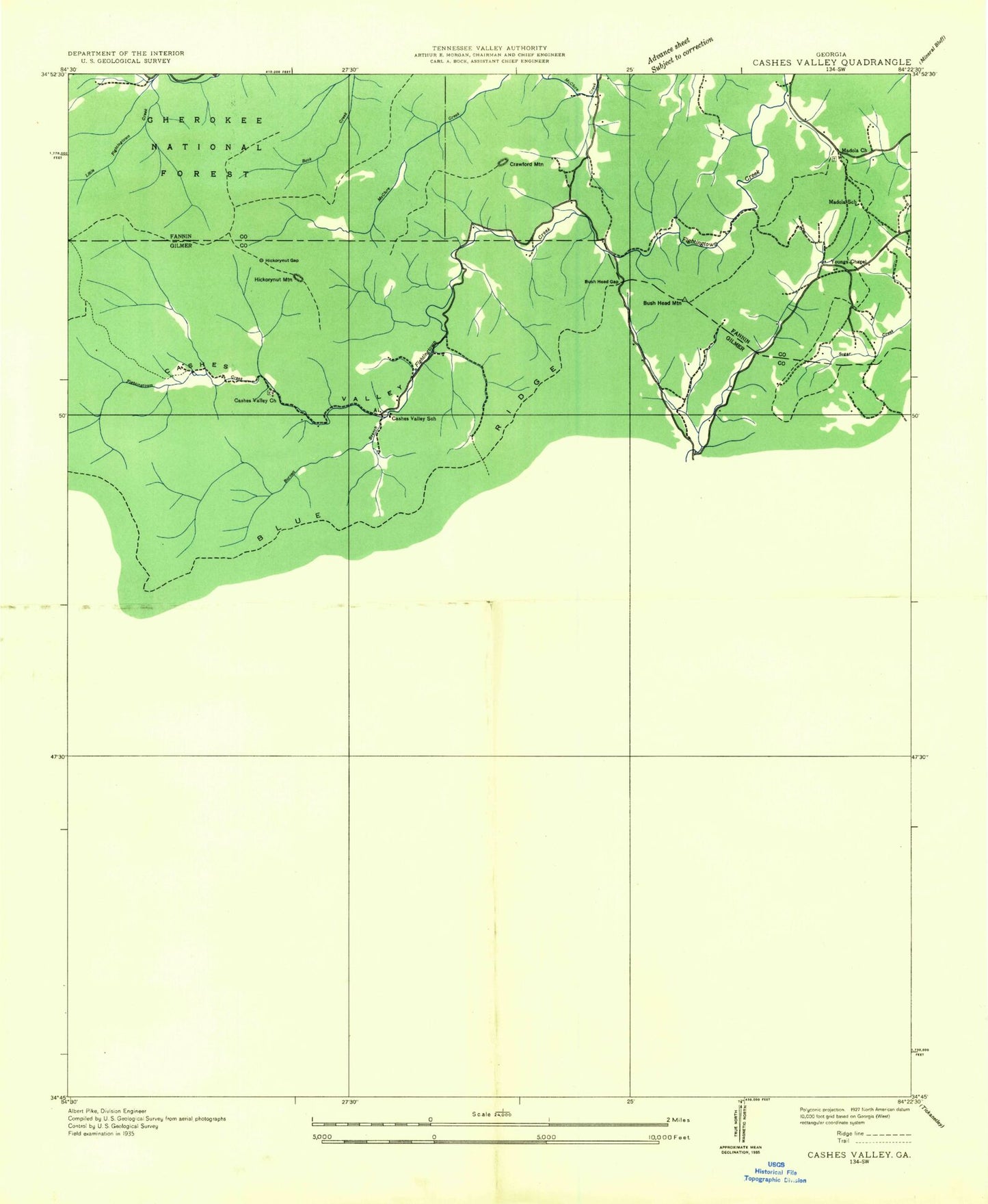 Classic USGS Cashes Valley Georgia 7.5'x7.5' Topo Map Image